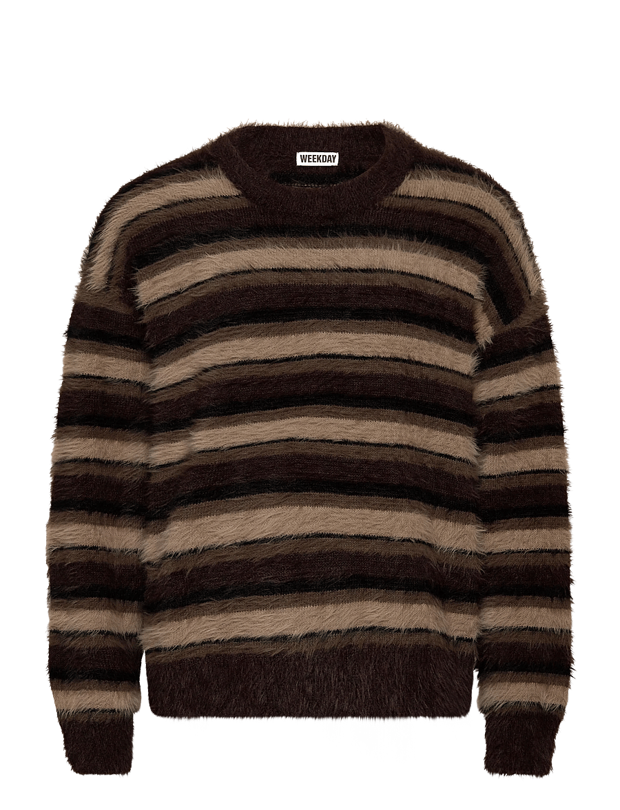 Weekday - Relaxed Striped Knitted Sweater - Ümara kaelusega - brown multi stripe - 0