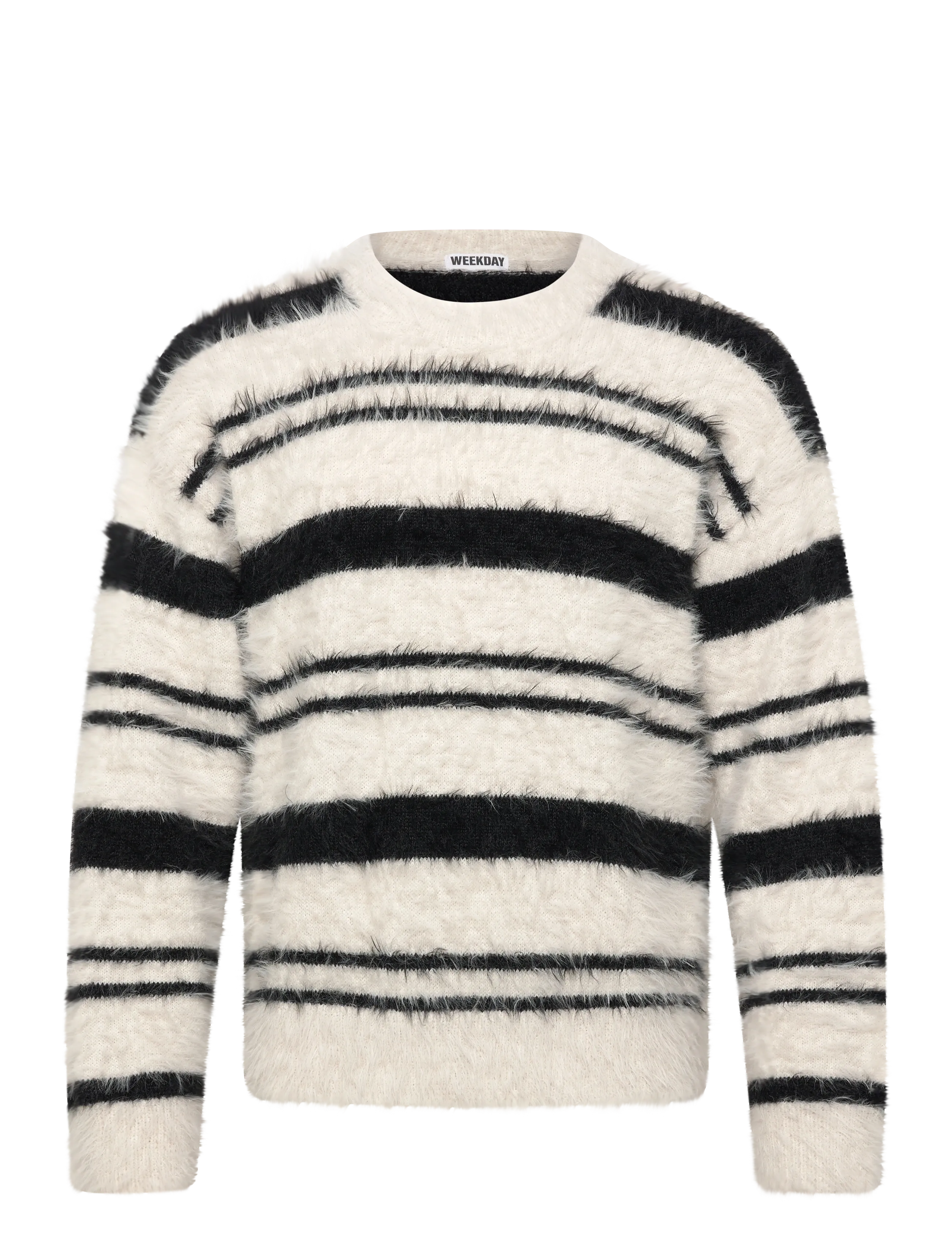 Weekday Relaxed Striped Knitted Sweater, Mænd, Afslappet Pasform Stribet Fluffy Strikket Sweater, Sort, Str: S