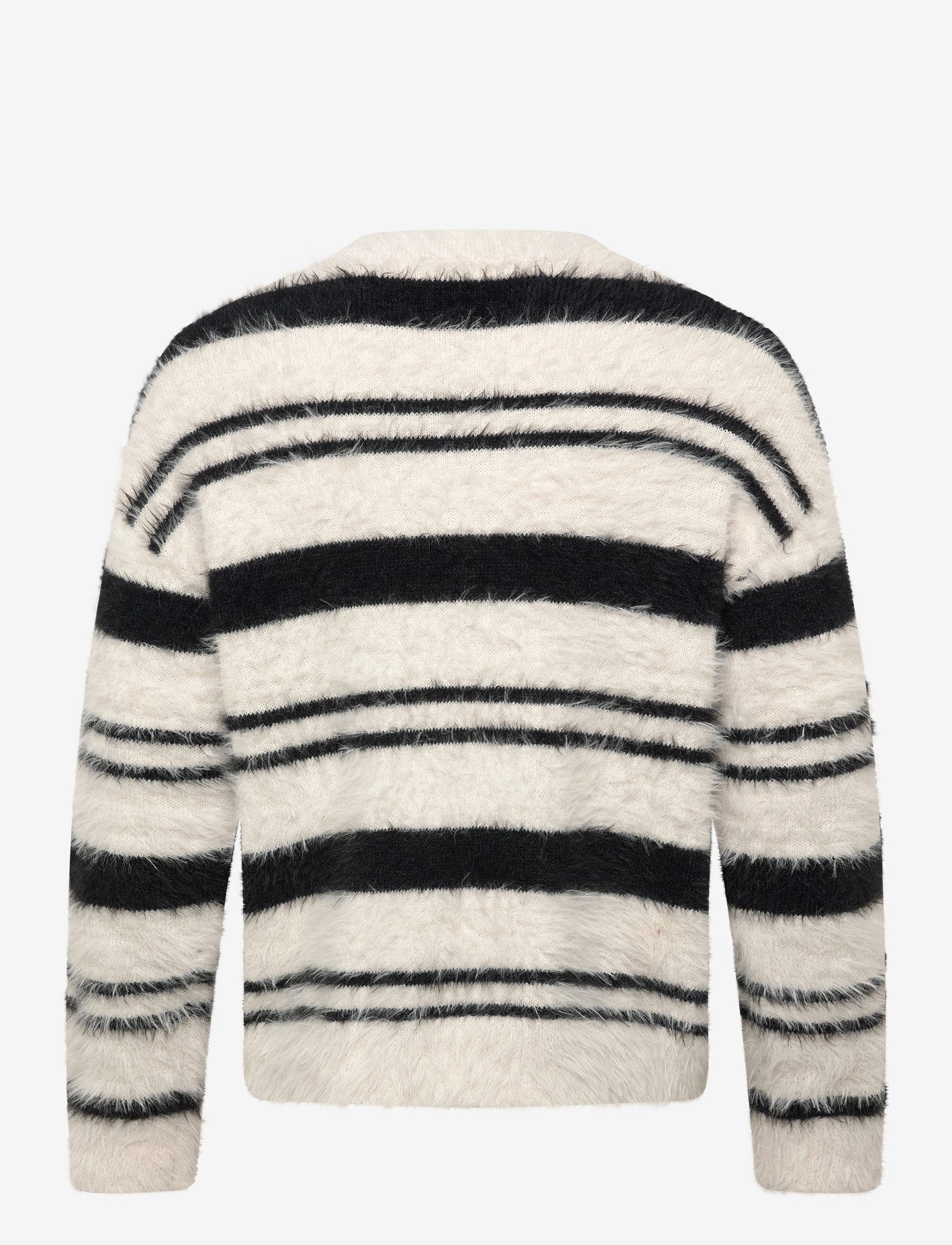 Weekday - Relaxed Striped Knitted Sweater - round necks - light grey/black stripe - 1