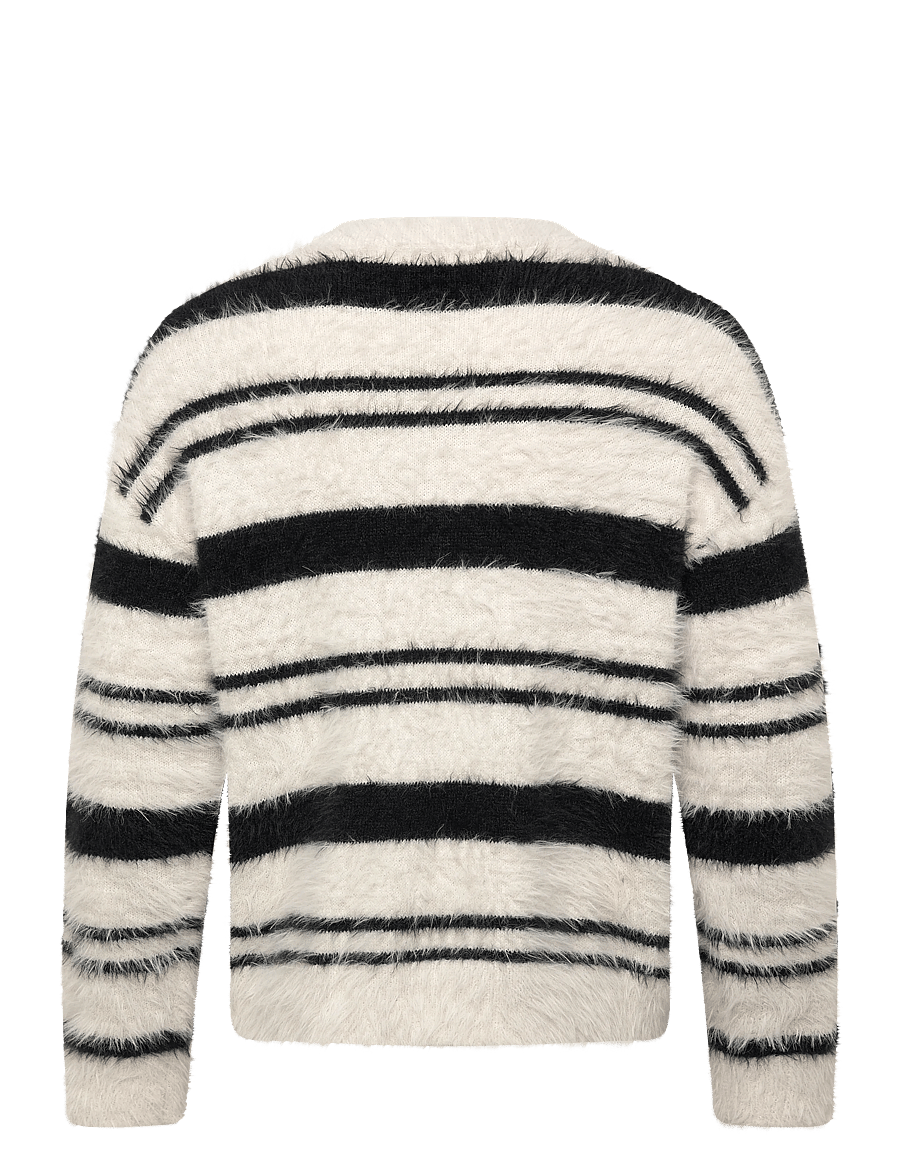Weekday - Relaxed Striped Knitted Sweater - rund hals - light grey/black stripe - 1