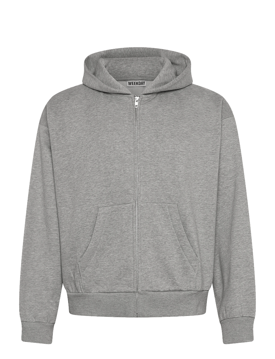 Weekday - Loose Fit Zip Hoodie - hoodies - grey melange - 0