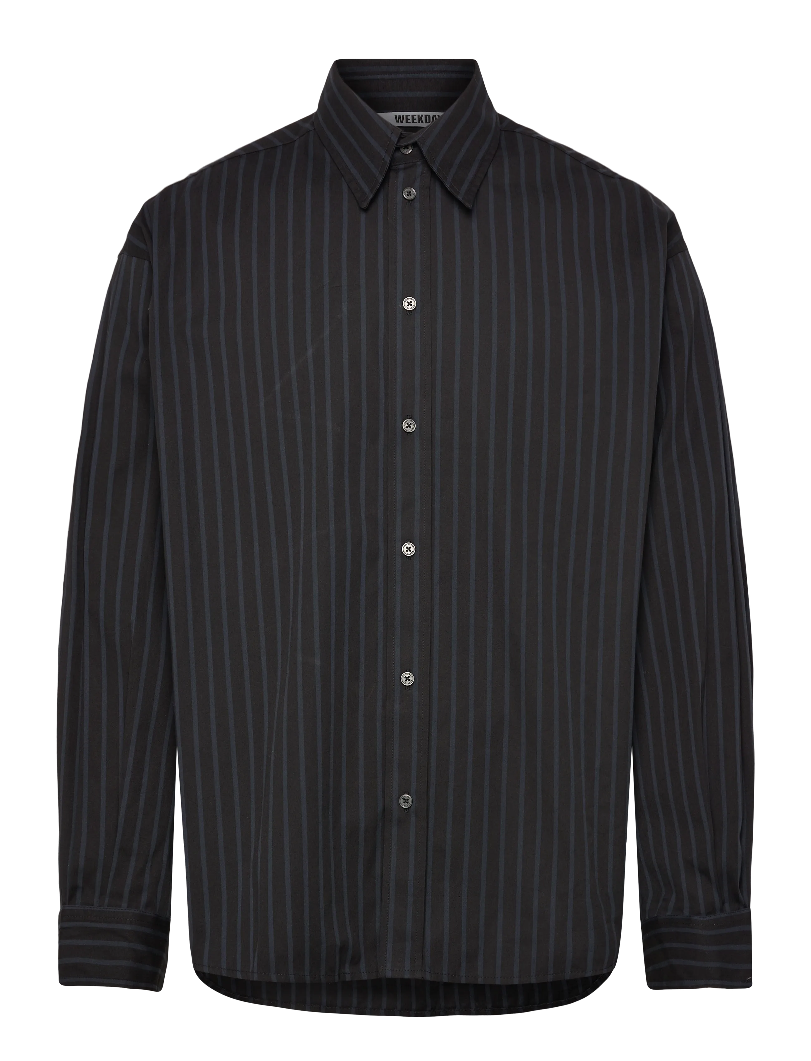 Weekday Oversized Button-Up Poplin Shirt, Mænd, Oversized Stribet Knapskjorte, Sort, Str: XS
