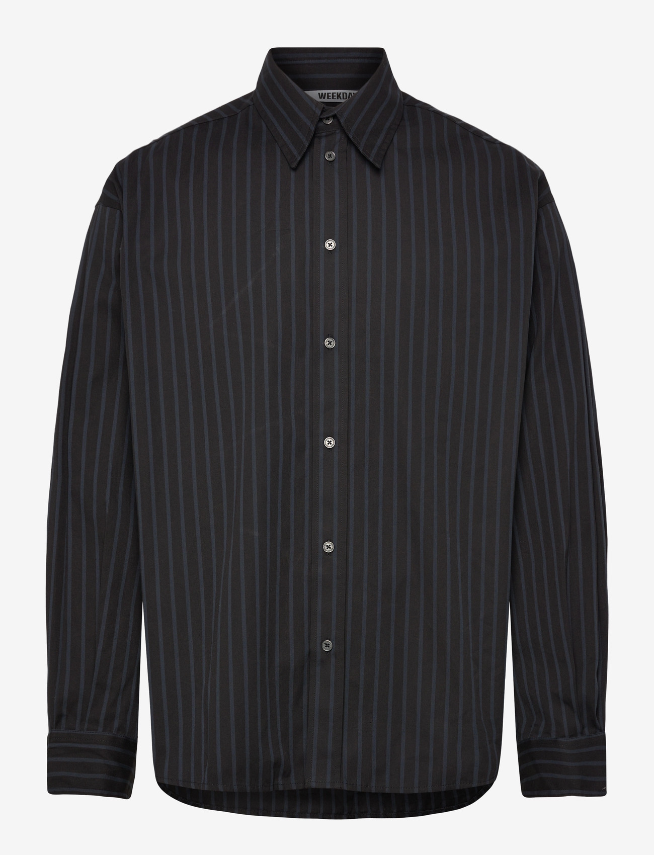 Weekday - Oversized Button-Up Poplin Shirt - casual skjorter - black/white stripe - 0