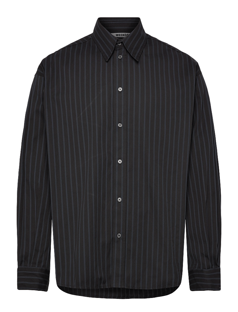 Weekday - Oversized Button-Up Poplin Shirt - casual skjorter - black/white stripe - 0
