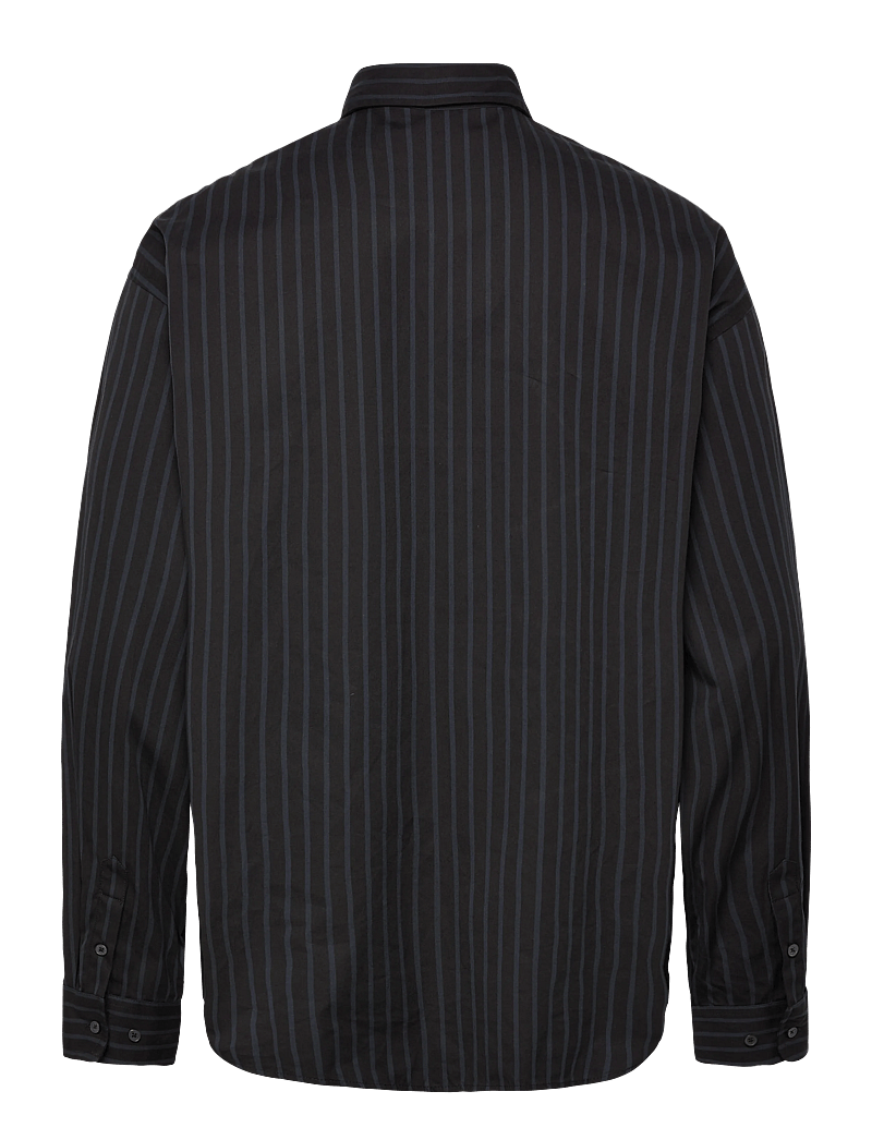 Weekday - Oversized Button-Up Poplin Shirt - casual skjorter - black/white stripe - 1