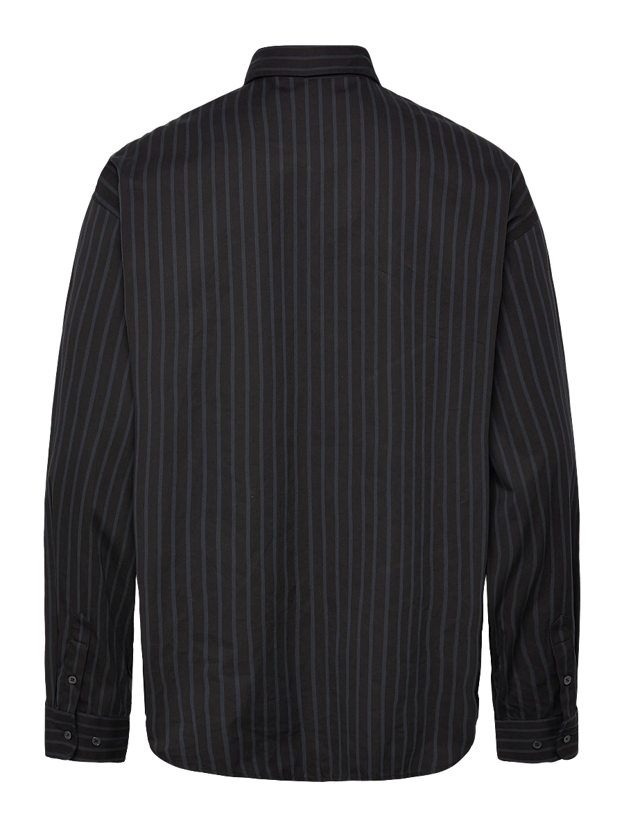 Weekday - Oversized Button-Up Poplin Shirt - vabaajasärgid - black/white stripe - 1
