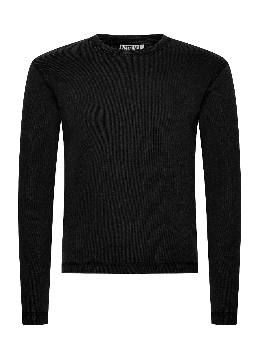 Weekday - Ribbed Long-Sleeved T-shirt - long-sleeved t-shirts - black wash - 0