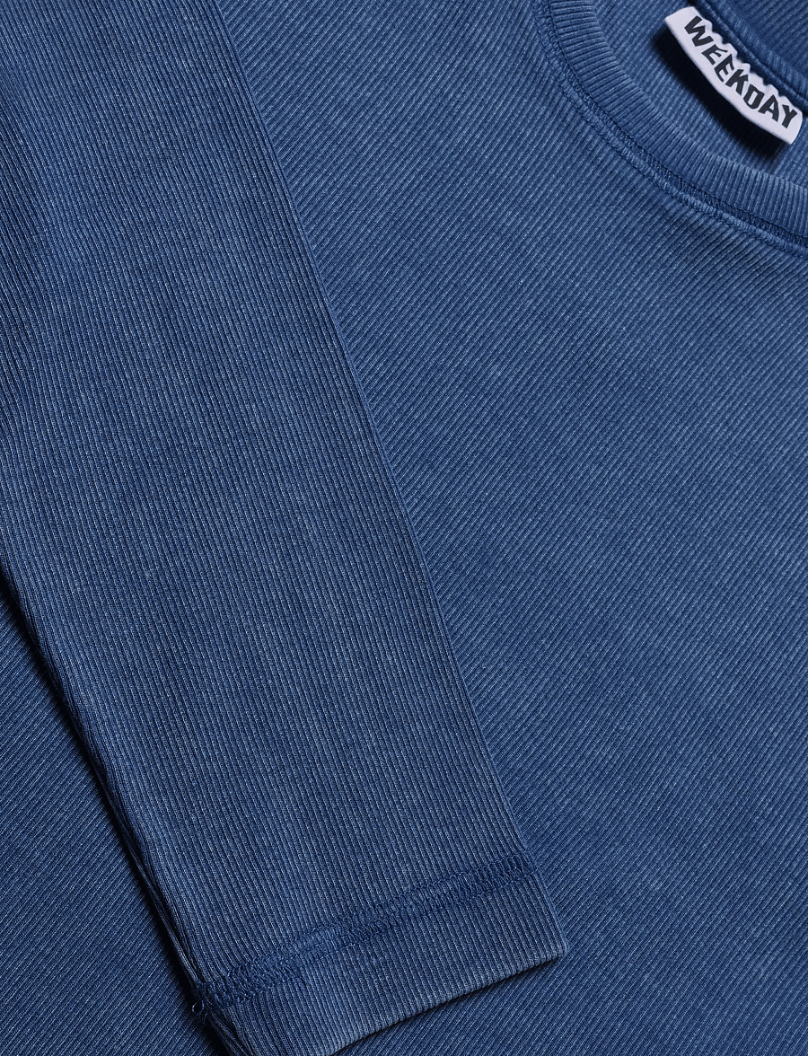 Weekday - Ribbed Long-Sleeved T-shirt - langærmede t-shirts - navy wash - 2