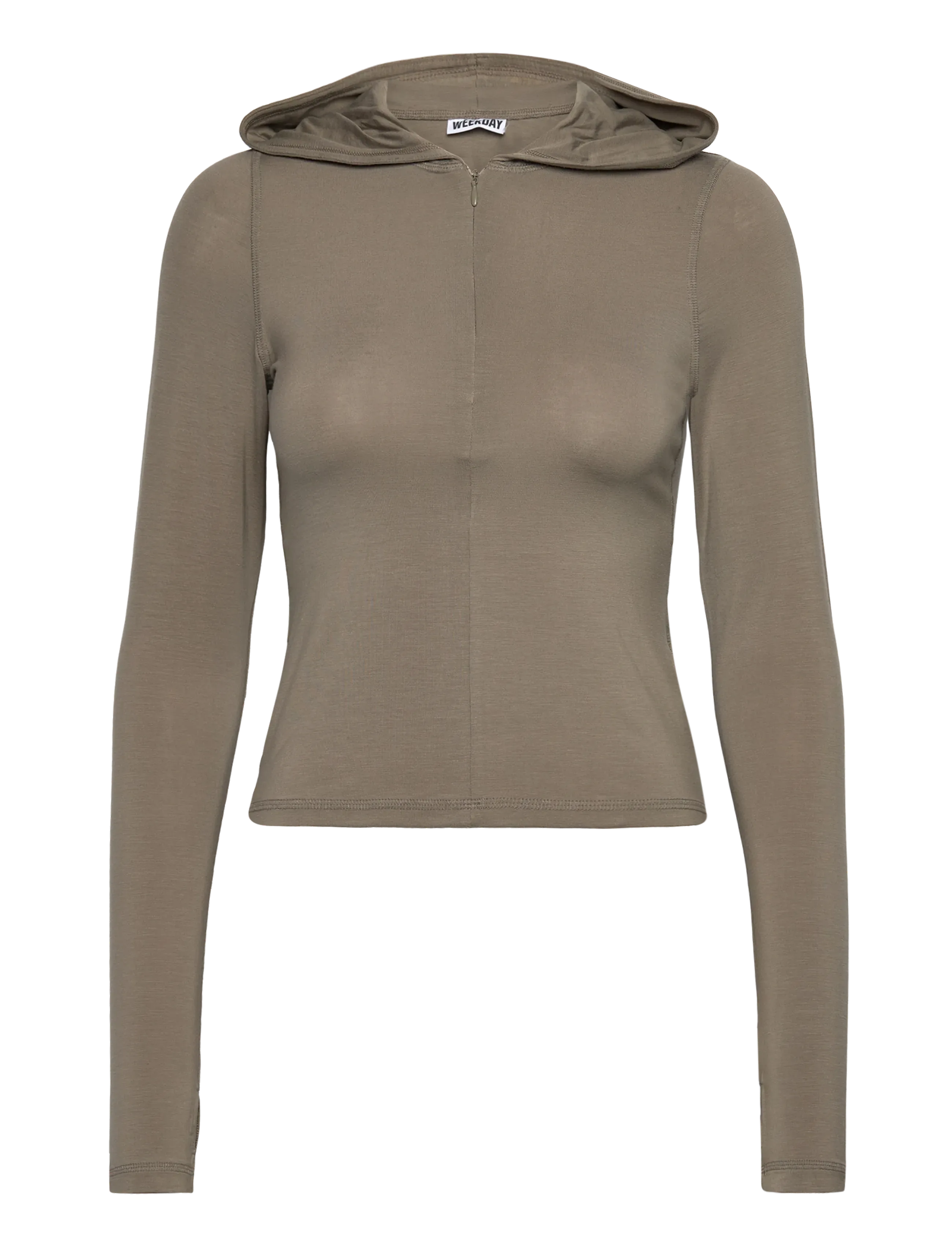 Weekday Slim Fit Lyocell Zip Hoodie, Kvinder, Slim Fit Lynlås Hoodie, Kakigrøn, Str: XS