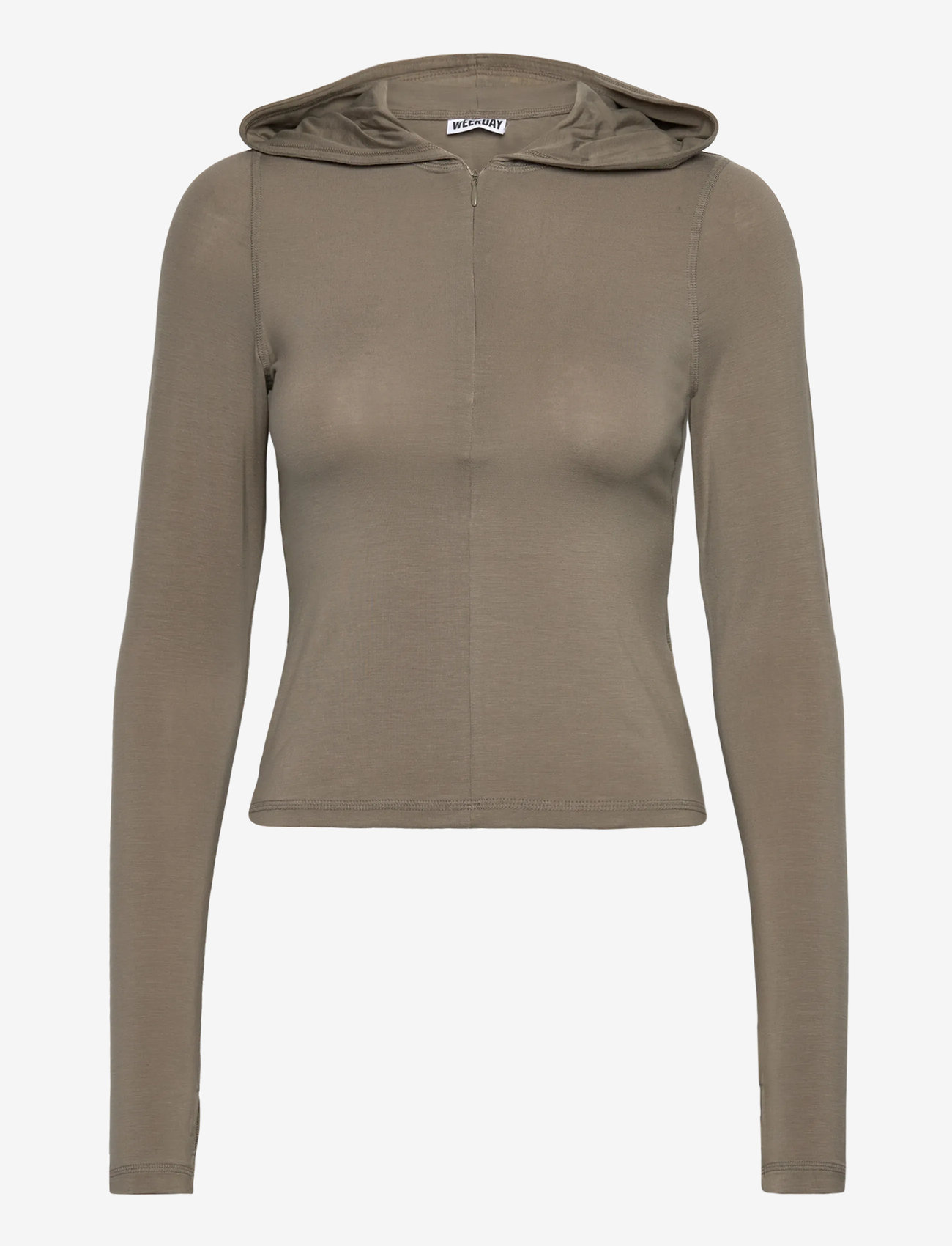 Weekday - Slim Fit Lyocell Zip Hoodie - hoodies - dusty mole - 0