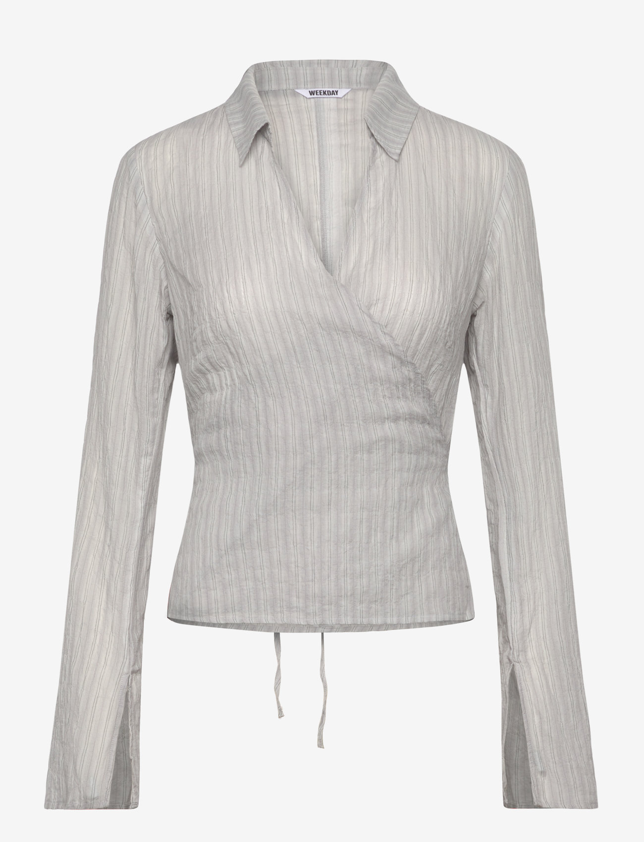 Weekday - Long-Sleeved Wrap Poplin Shirt - long-sleeved shirts - blue stripe - 0