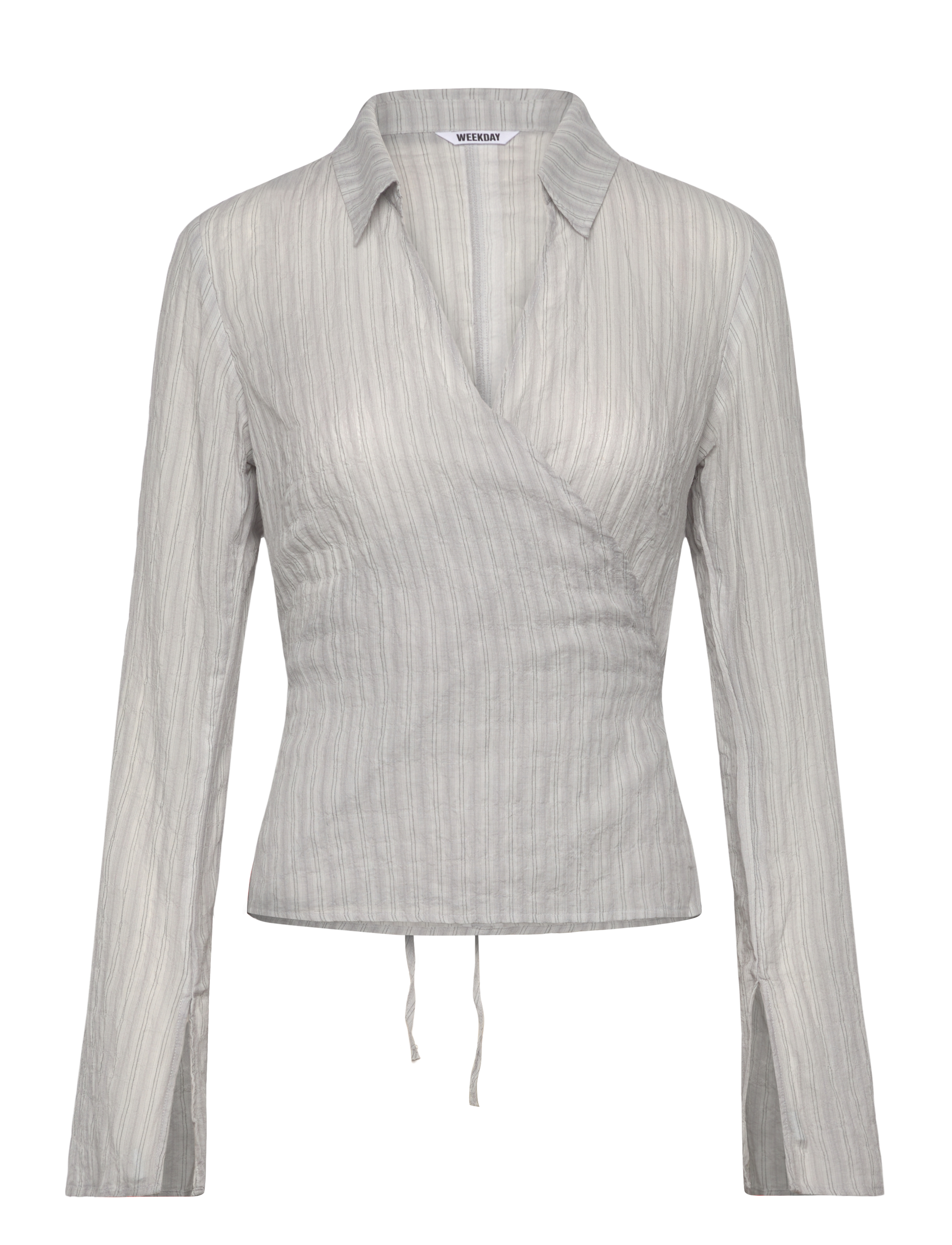 Weekday Long-Sleeved Wrap Poplin Shirt - Bluser & Skjorter - BLUE STRIPE / blue