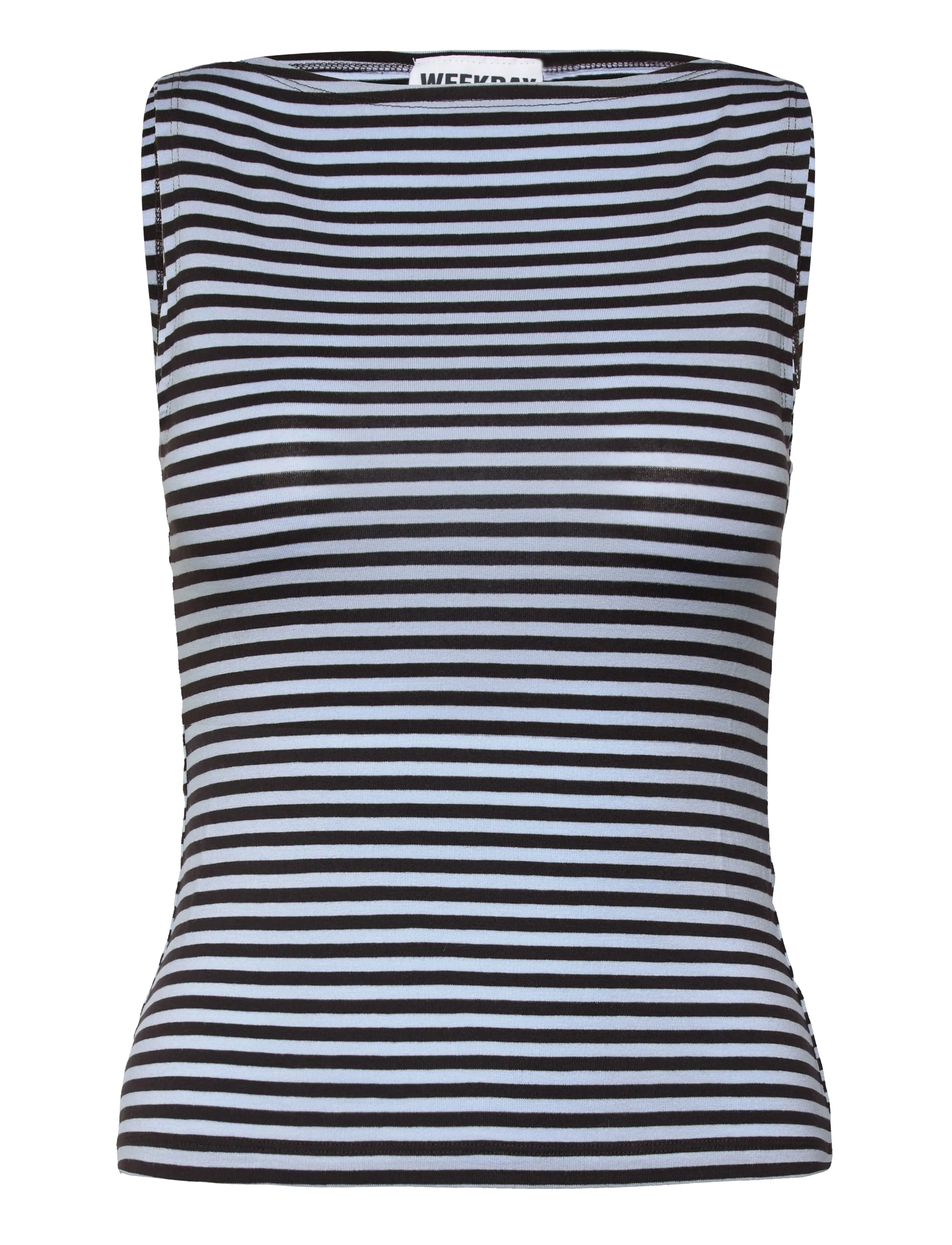 Annie Striped Sleeveless Boat-Neck Top - DARK BROWN / LIGHT BLUE STRIPE