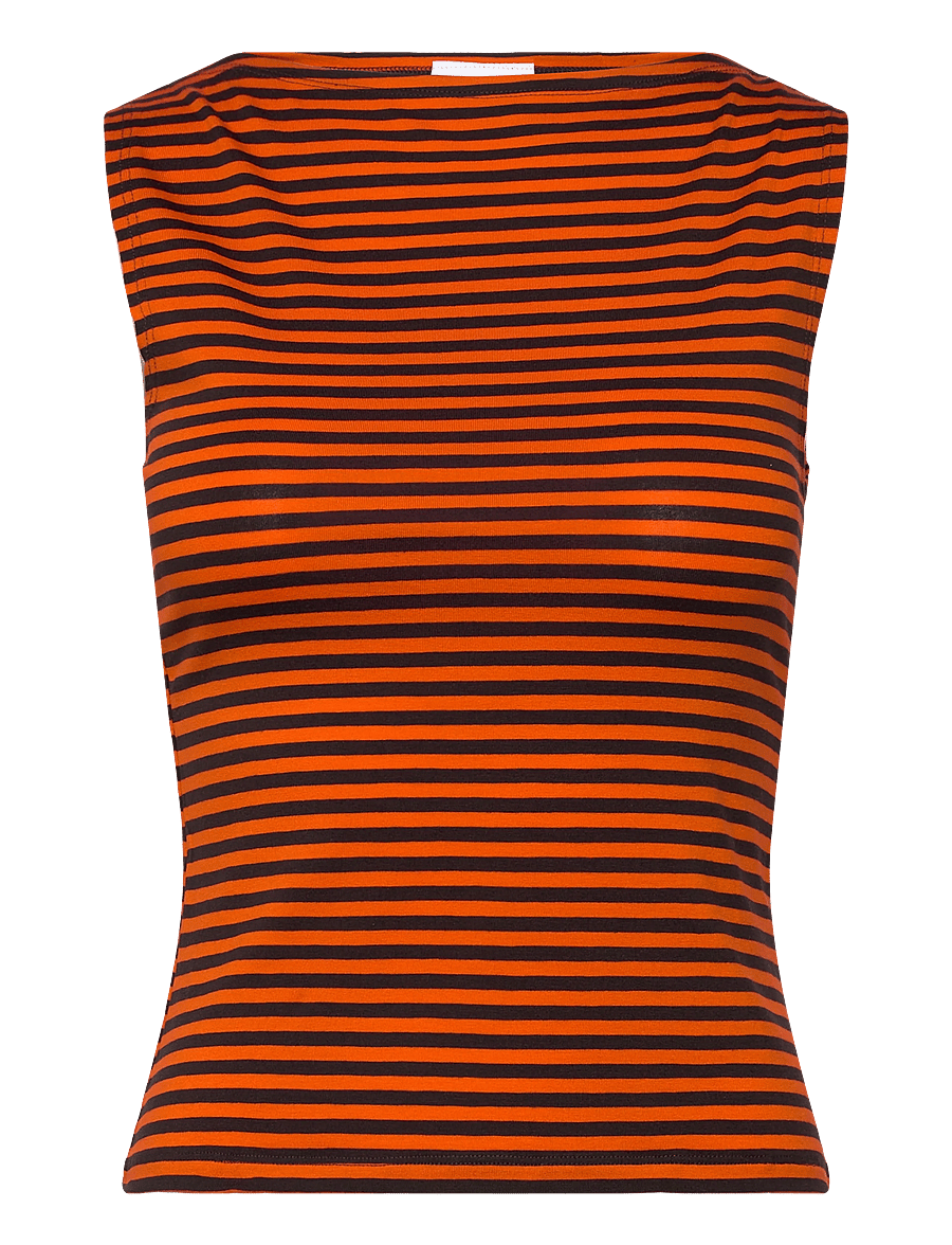 Weekday - Annie Striped Sleeveless Boat-Neck Top - varrukateta topid - dark brown/orange stripe - 0