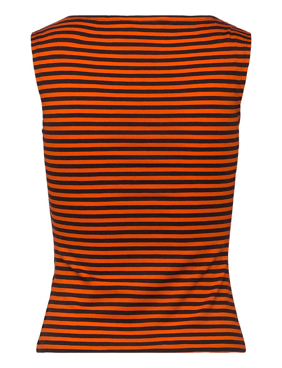 Weekday - Annie Striped Sleeveless Boat-Neck Top - varrukateta topid - dark brown/orange stripe - 1