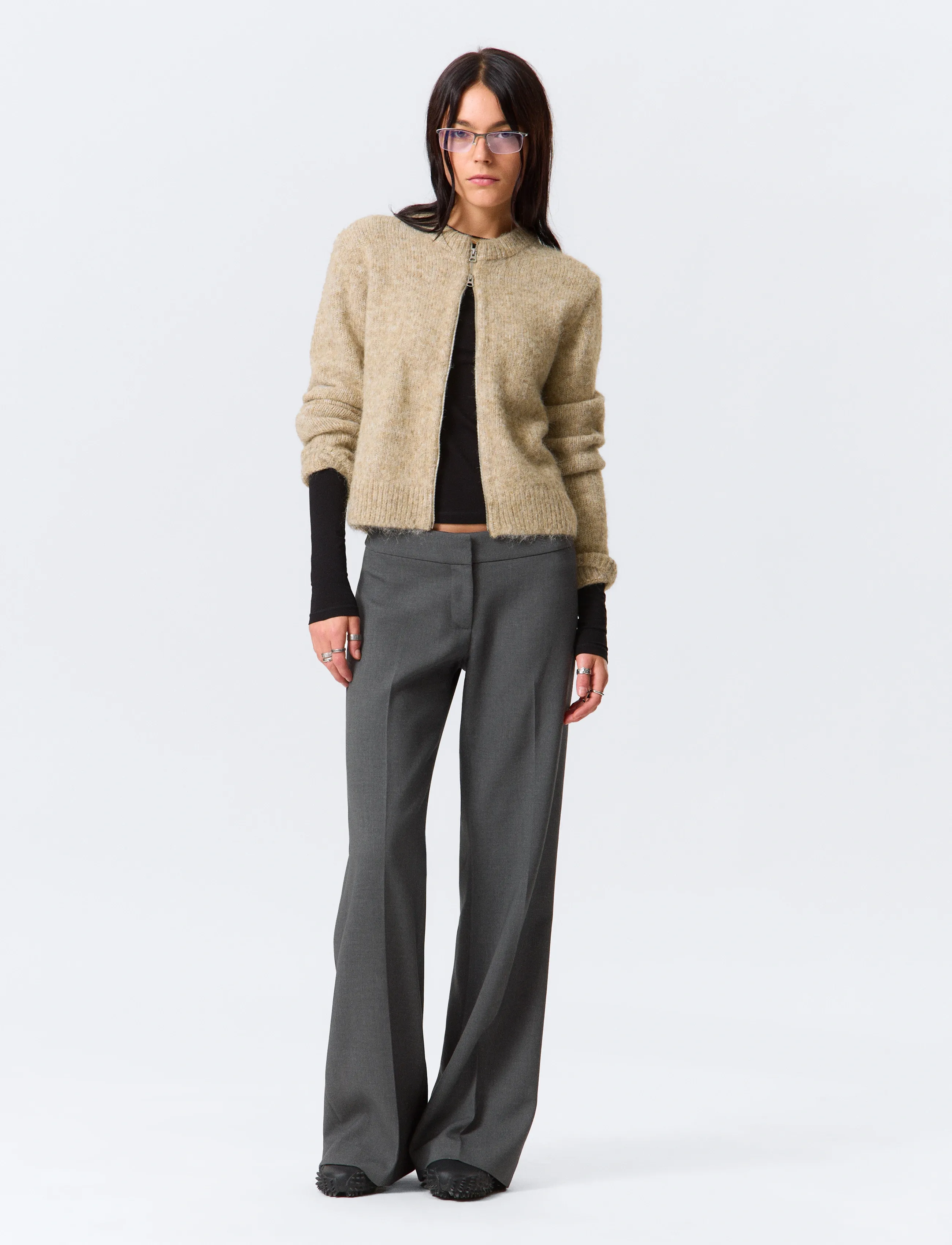 Weekday Flared Trousers - Visa allt - DARK GREY MELANGE / grey