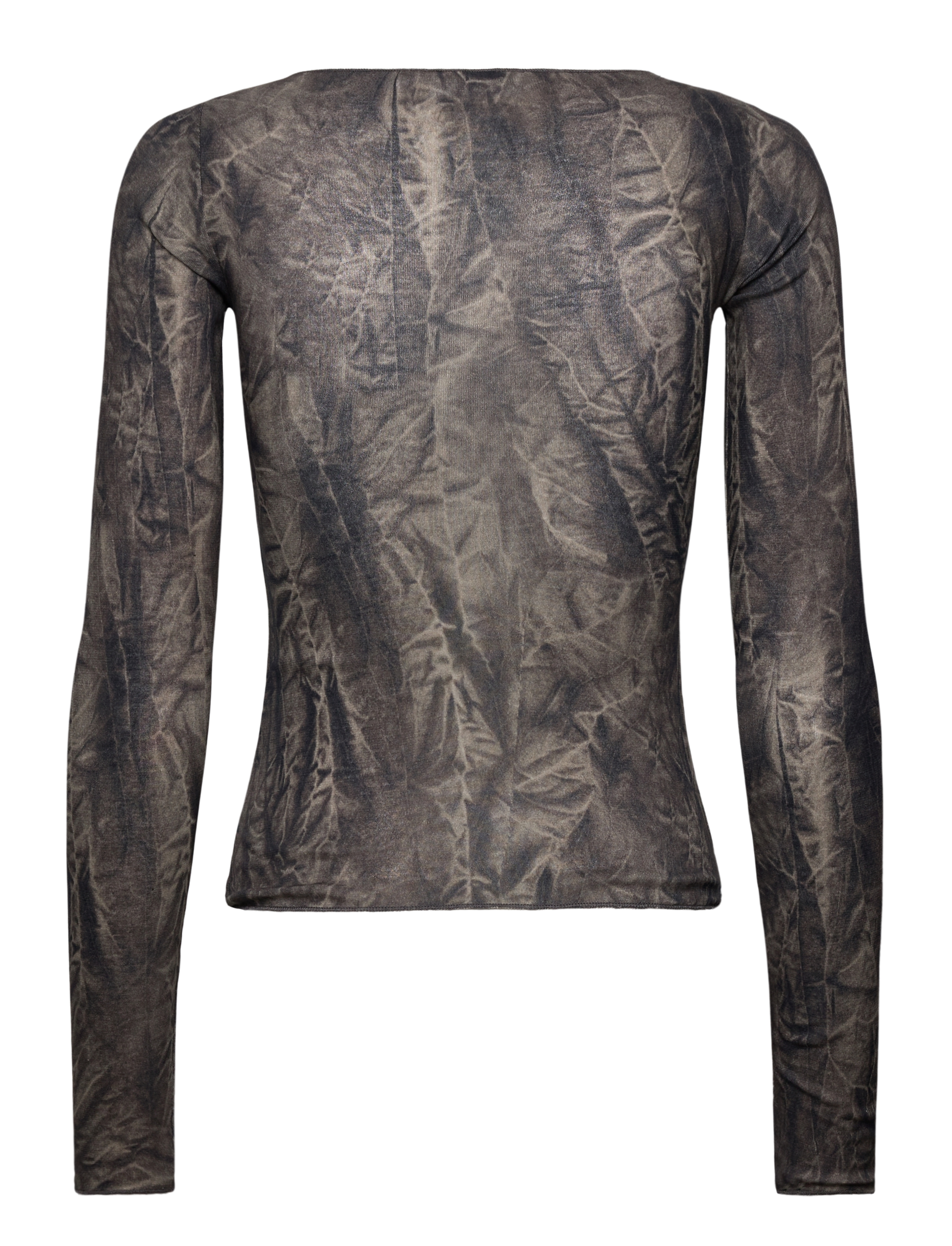 Weekday - Slim Fit Printed Long-Sleeved Boat-Neck Top - långärmade toppar - dark grey crincle print - 1