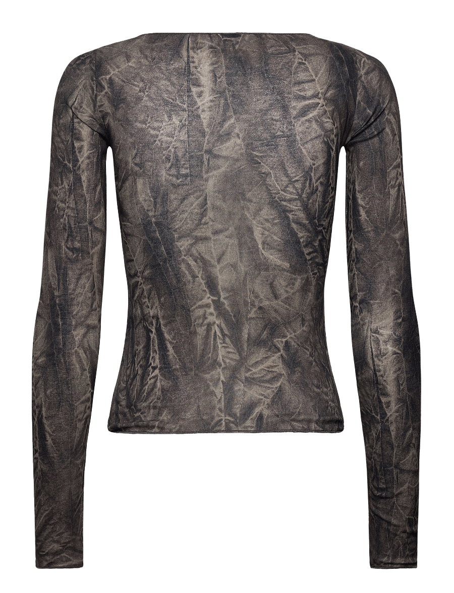 Weekday - Slim Fit Printed Long-Sleeved Boat-Neck Top - langærmede toppe - dark grey crincle print - 1