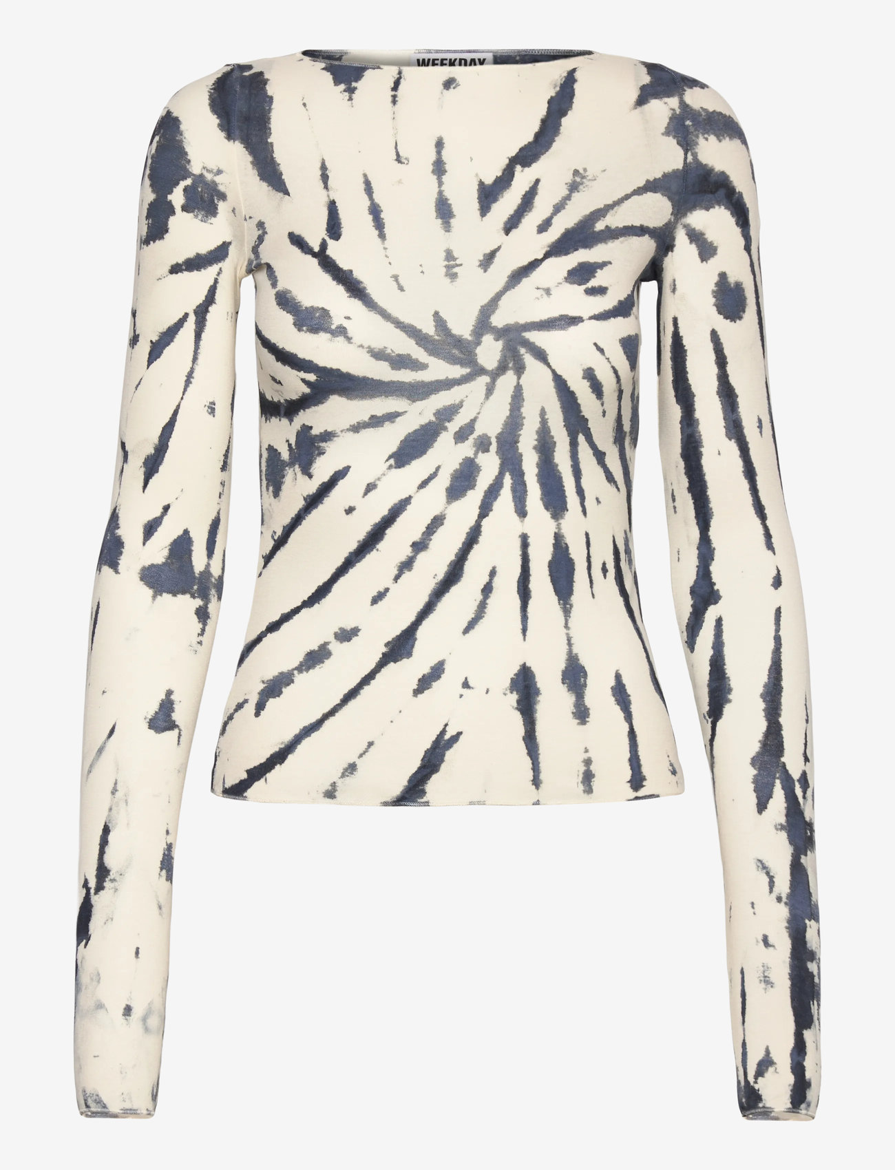 Weekday - Slim Fit Printed Long-Sleeved Boat-Neck Top - pikkade varrukatega alussärgid - white w tie dye - 0
