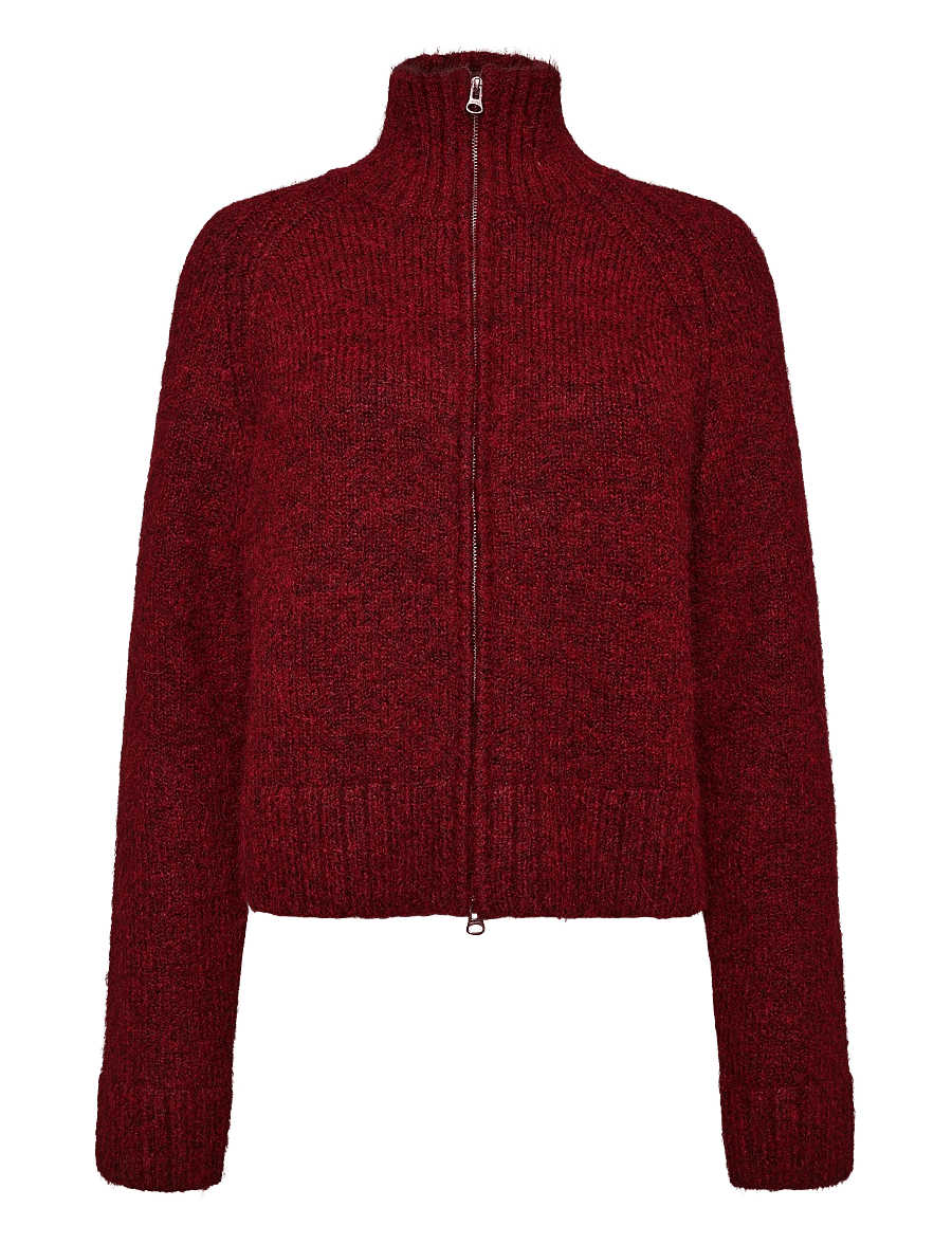 Weekday - Soft Knitted Fitted Zip Cardigan - cardigans - cherry red - 0