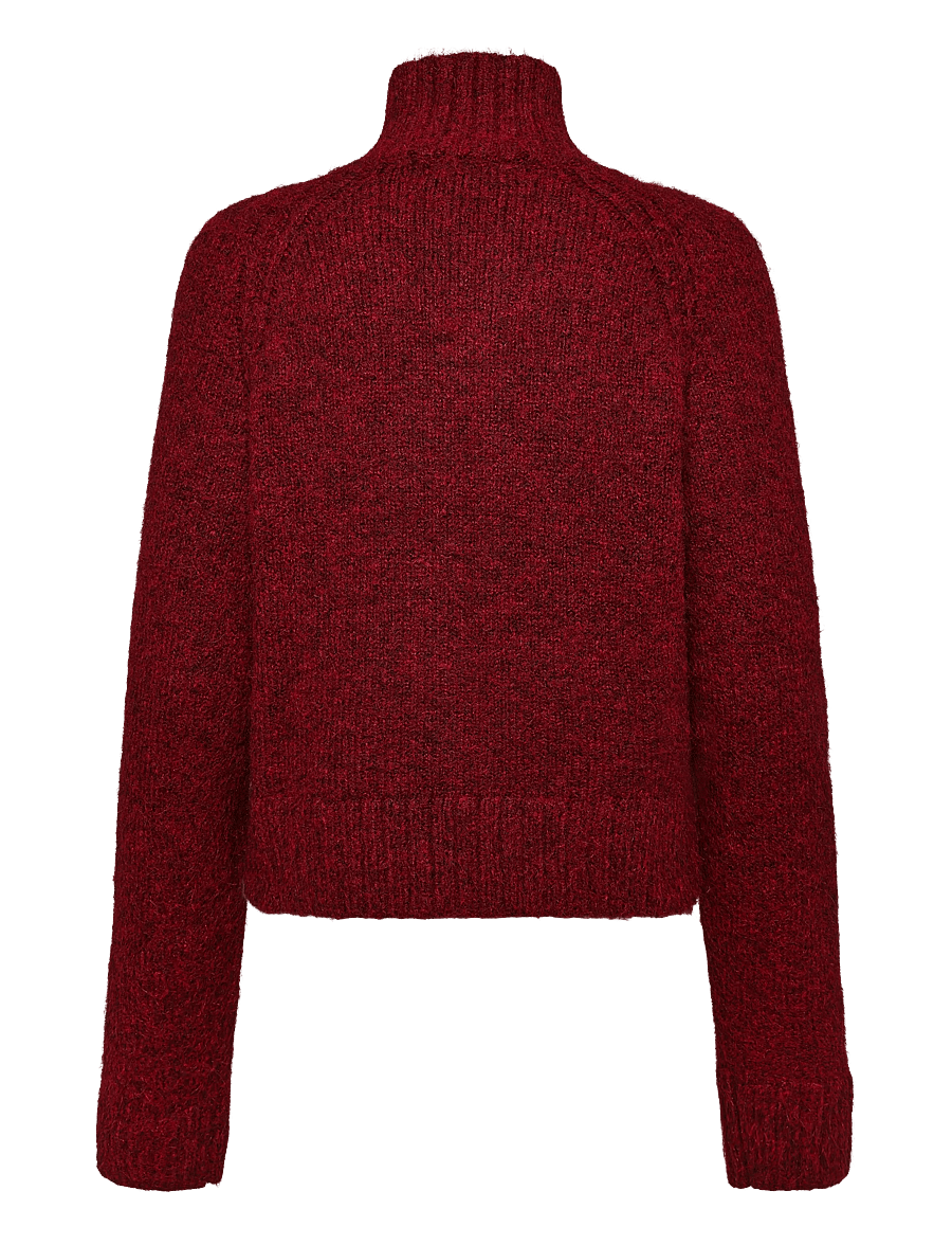 Weekday - Soft Knitted Fitted Zip Cardigan - cardigans - cherry red - 1