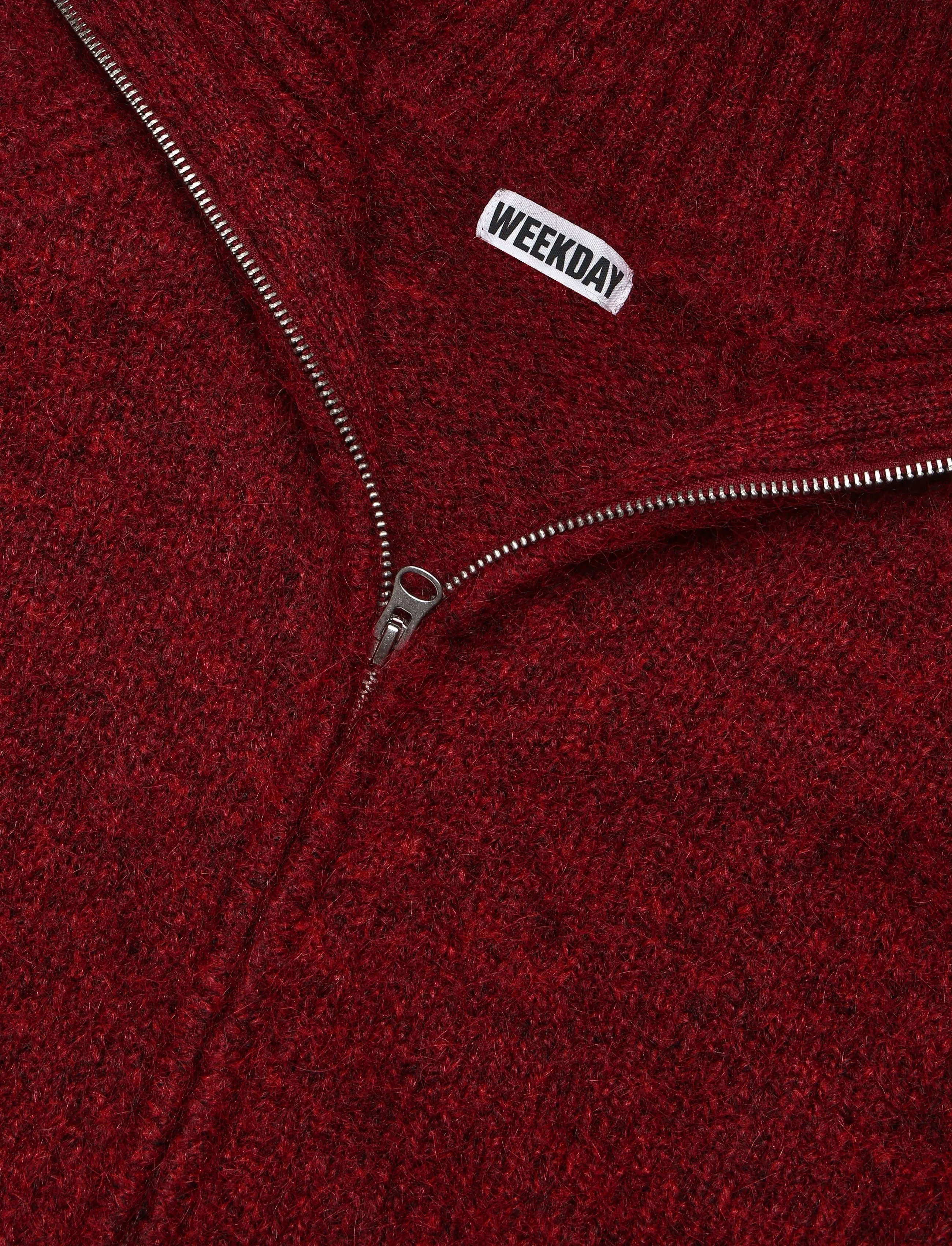 Weekday - Soft Knitted Fitted Zip Cardigan - cherry red - 2