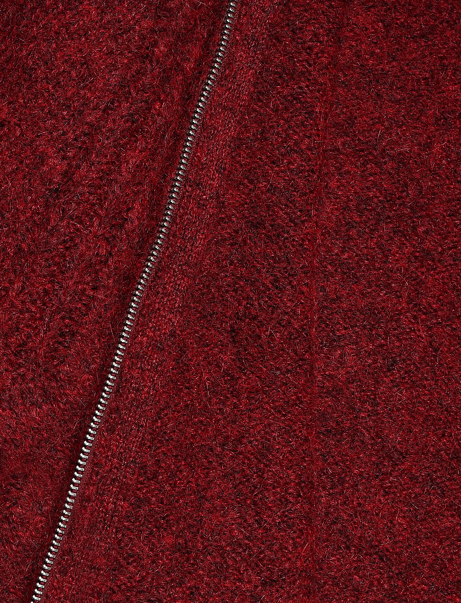 Weekday - Soft Knitted Fitted Zip Cardigan - cardigans - cherry red - 4