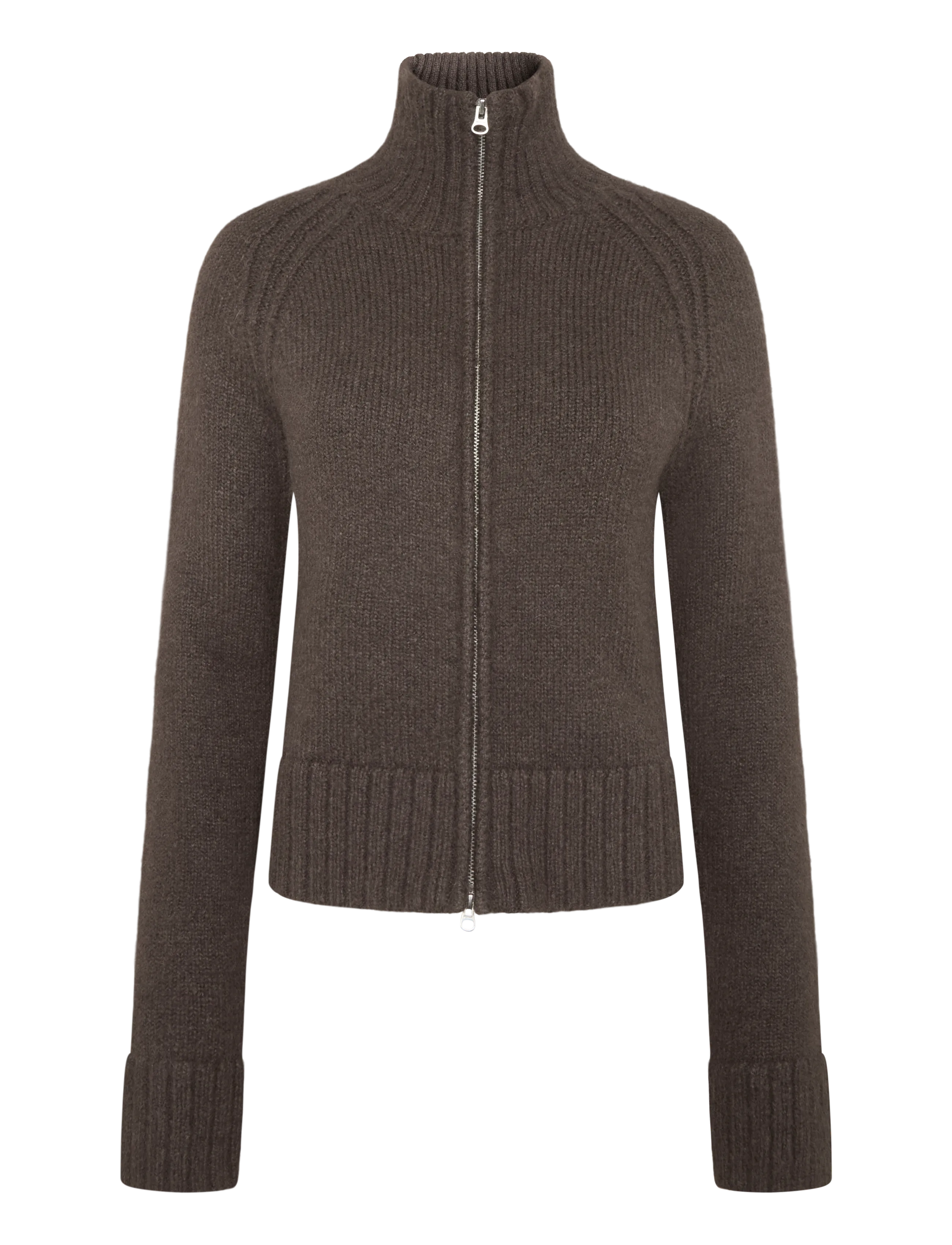 Weekday Soft Knitted Fitted Zip Cardigan - Kläder - DARK BROWN MELANGE / brown