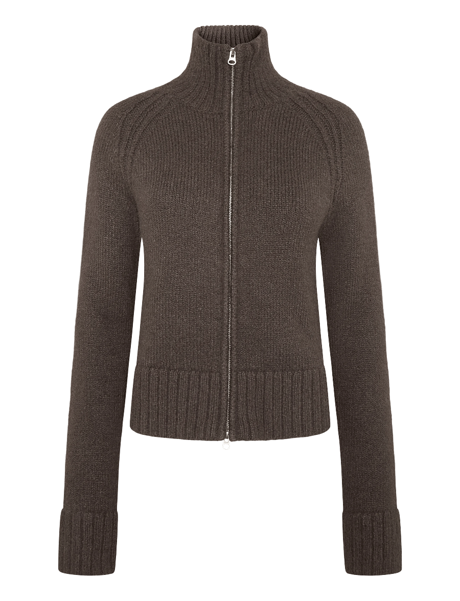 Weekday - Soft Knitted Fitted Zip Cardigan - cardigans - dark brown melange - 0