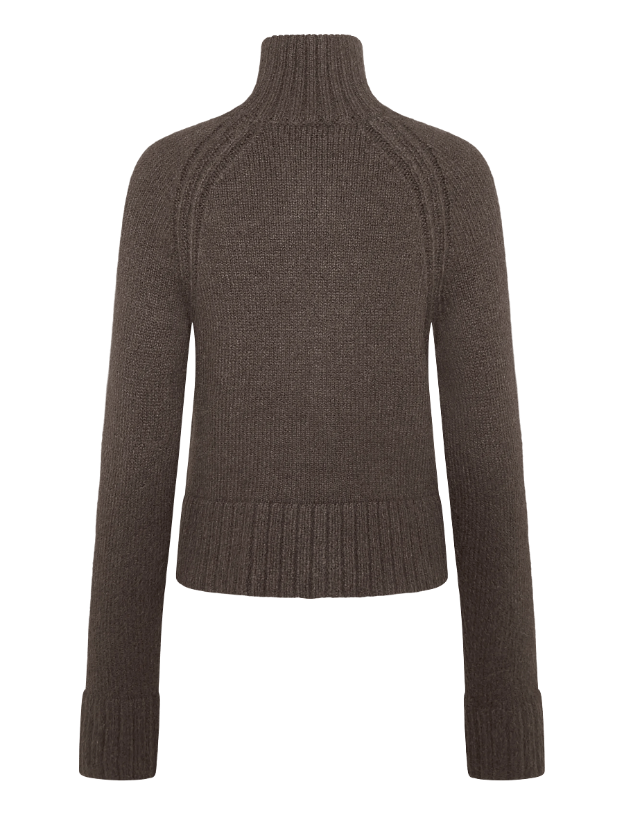 Weekday - Soft Knitted Fitted Zip Cardigan - cardigans - dark brown melange - 1