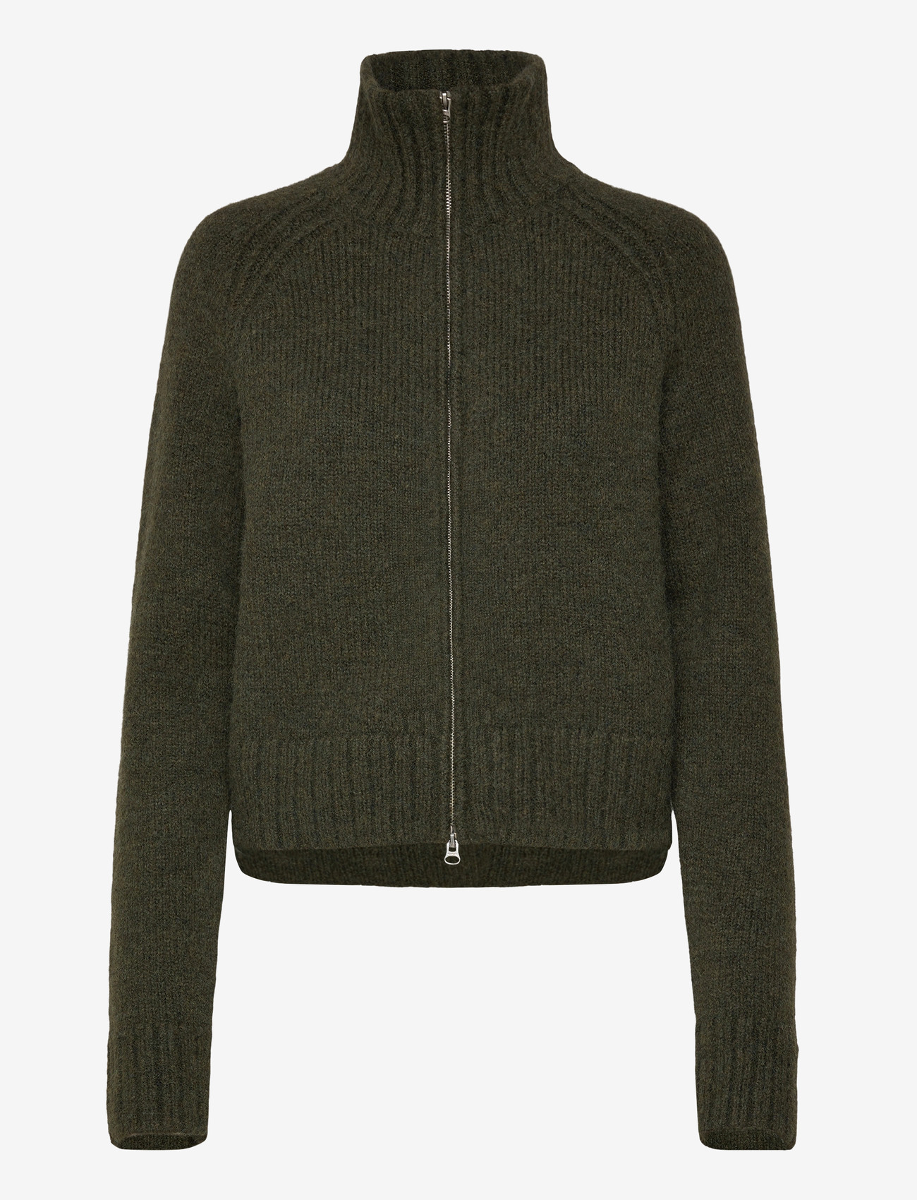 Weekday - Soft Knitted Fitted Zip Cardigan - kardiganid - dark green - 0