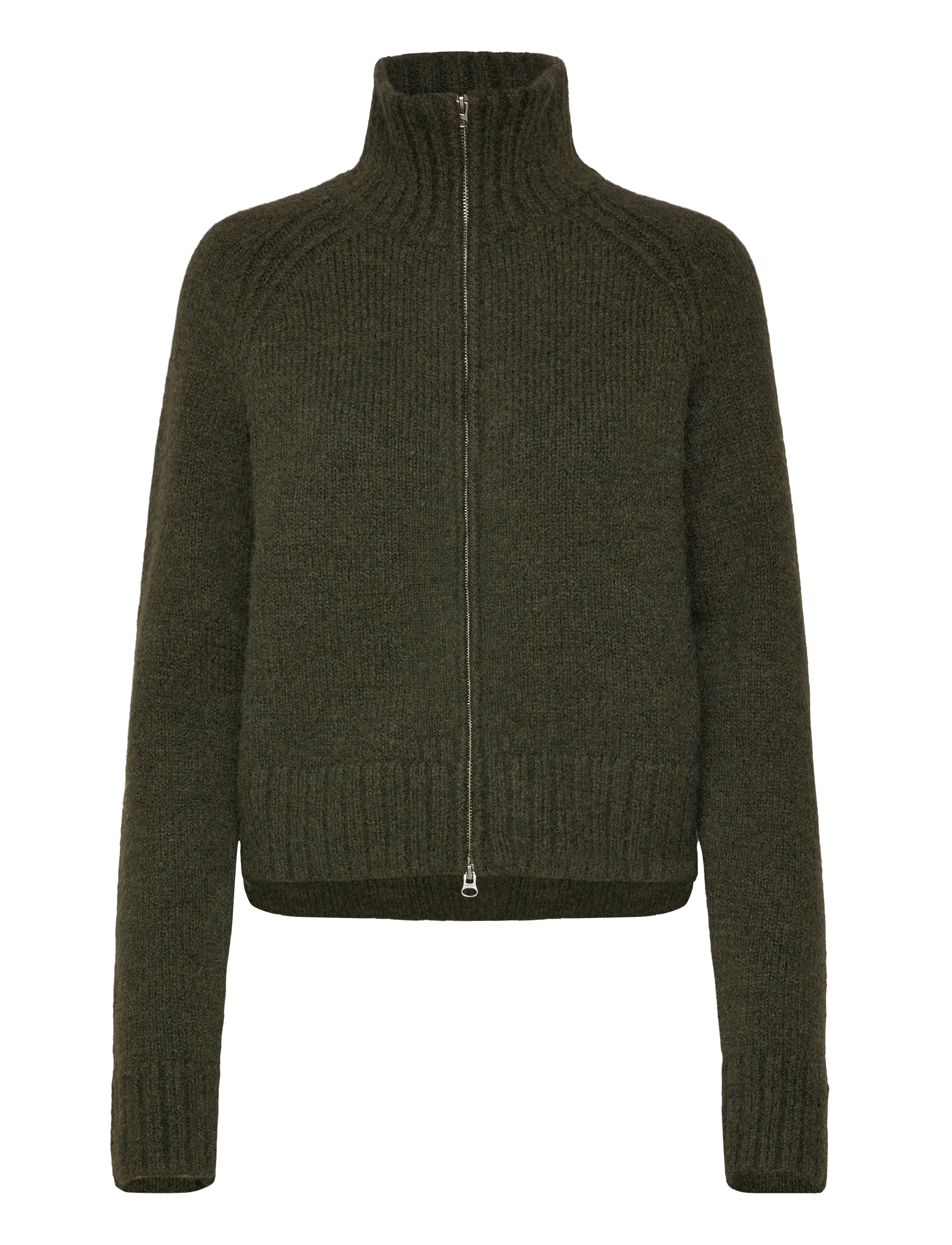 Weekday Soft Knitted Fitted Zip Cardigan - Uus - DARK GREEN / khaki/green