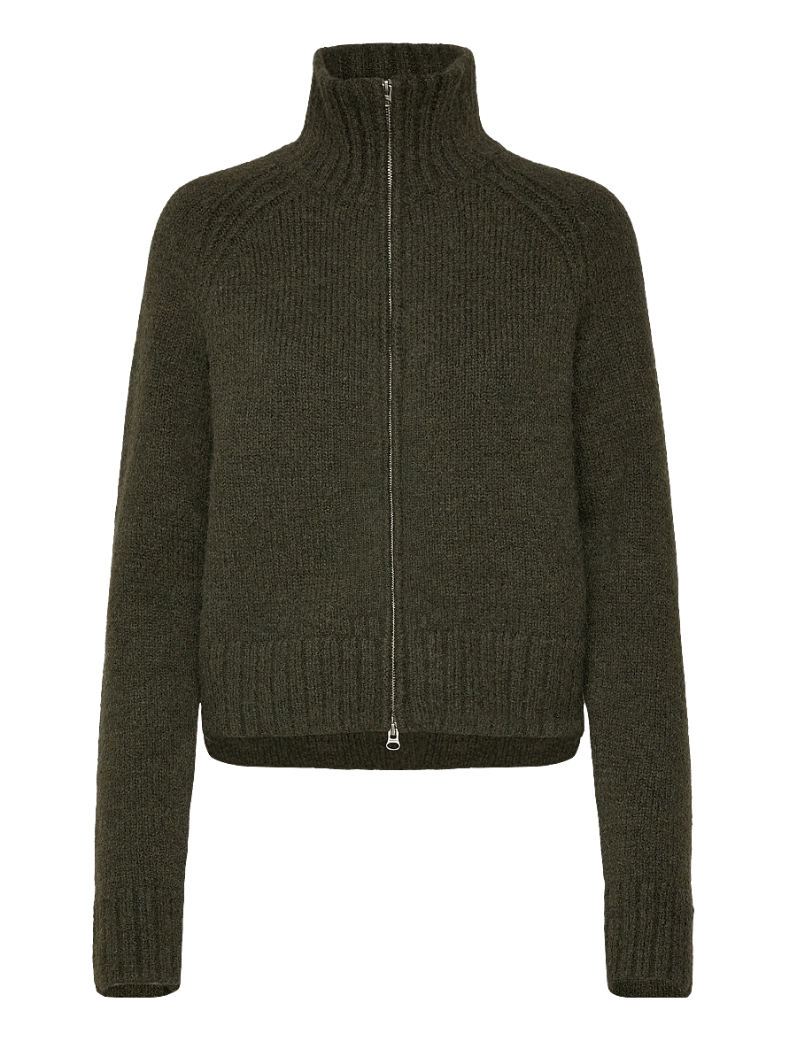 Weekday - Soft Knitted Fitted Zip Cardigan - kardiganid - dark green - 0