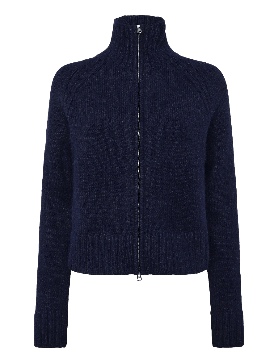 Weekday - Soft Knitted Fitted Zip Cardigan - koftor - navy - 0