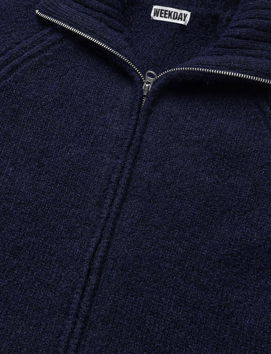 Weekday - Soft Knitted Fitted Zip Cardigan - koftor - navy - 2