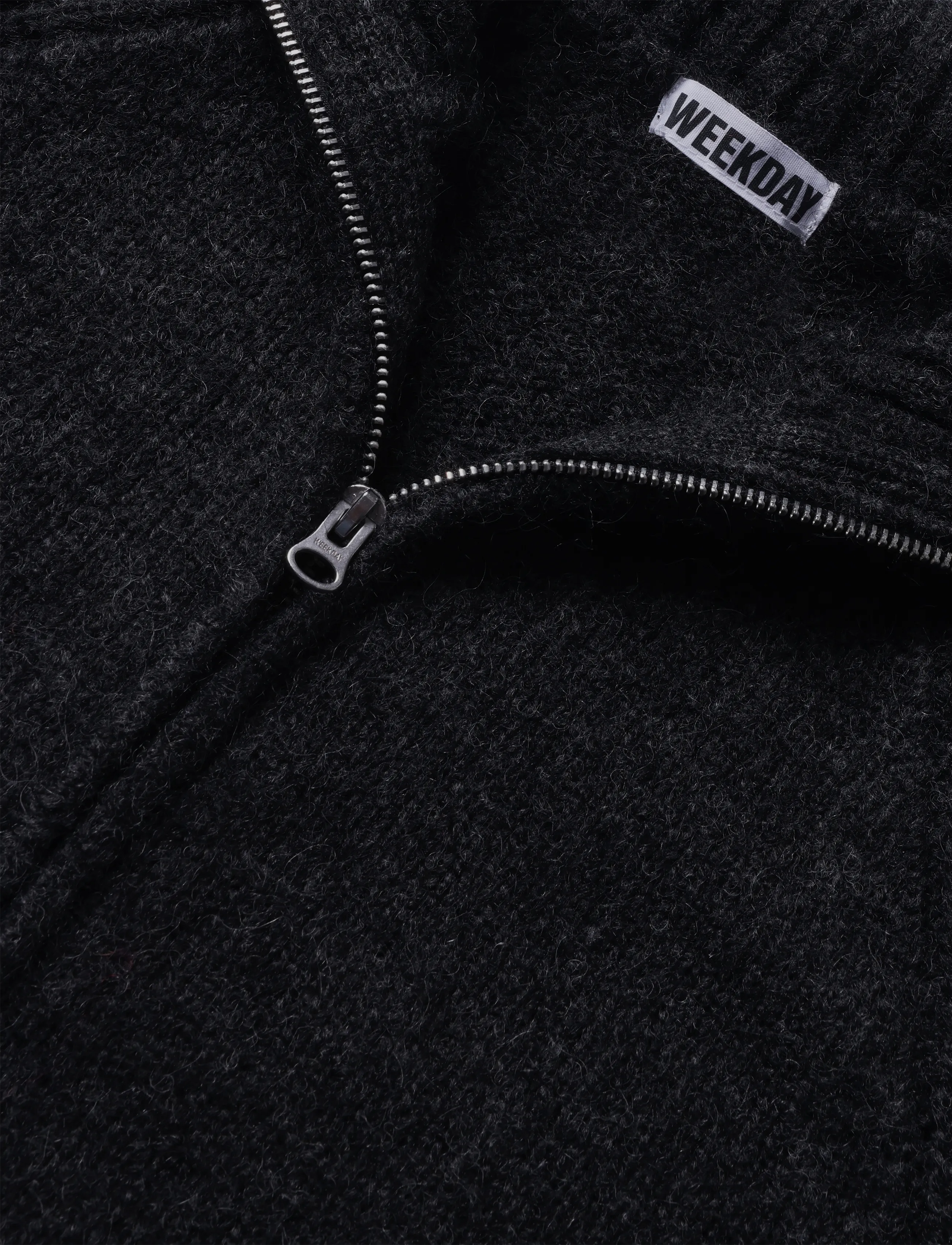 Weekday - Soft Knitted Fitted Zip Cardigan - cardigans - off black - 2