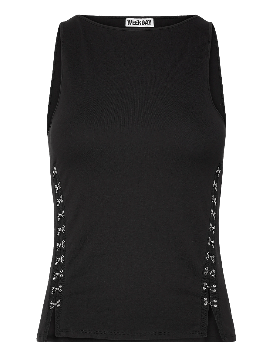 Weekday - Fitted Hook & Eye Tank Top - tanktops - black - 1