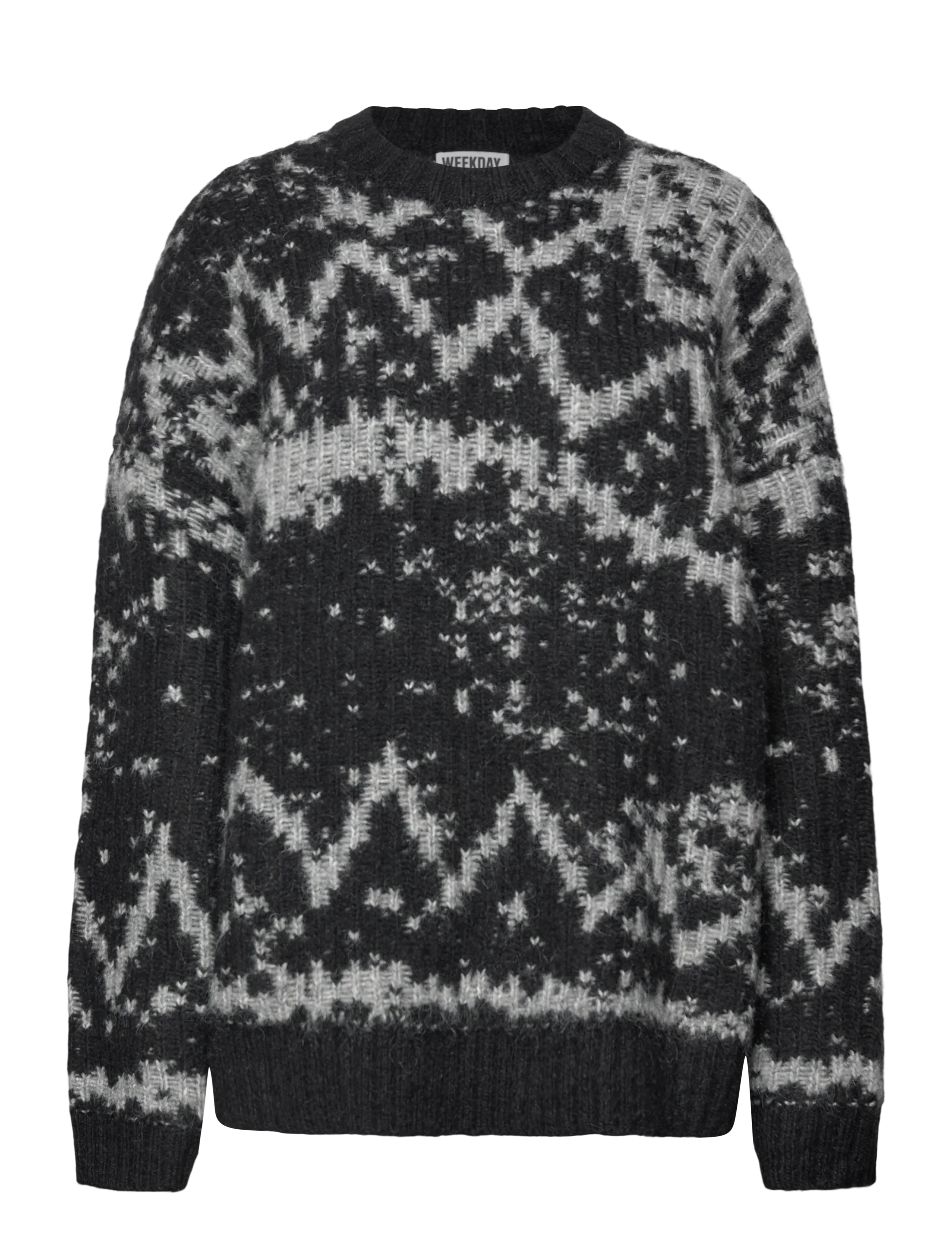 Weekday Oversized Fair Isle Knit Sweater, M/L, Black, Strik > Trøjer, Dame