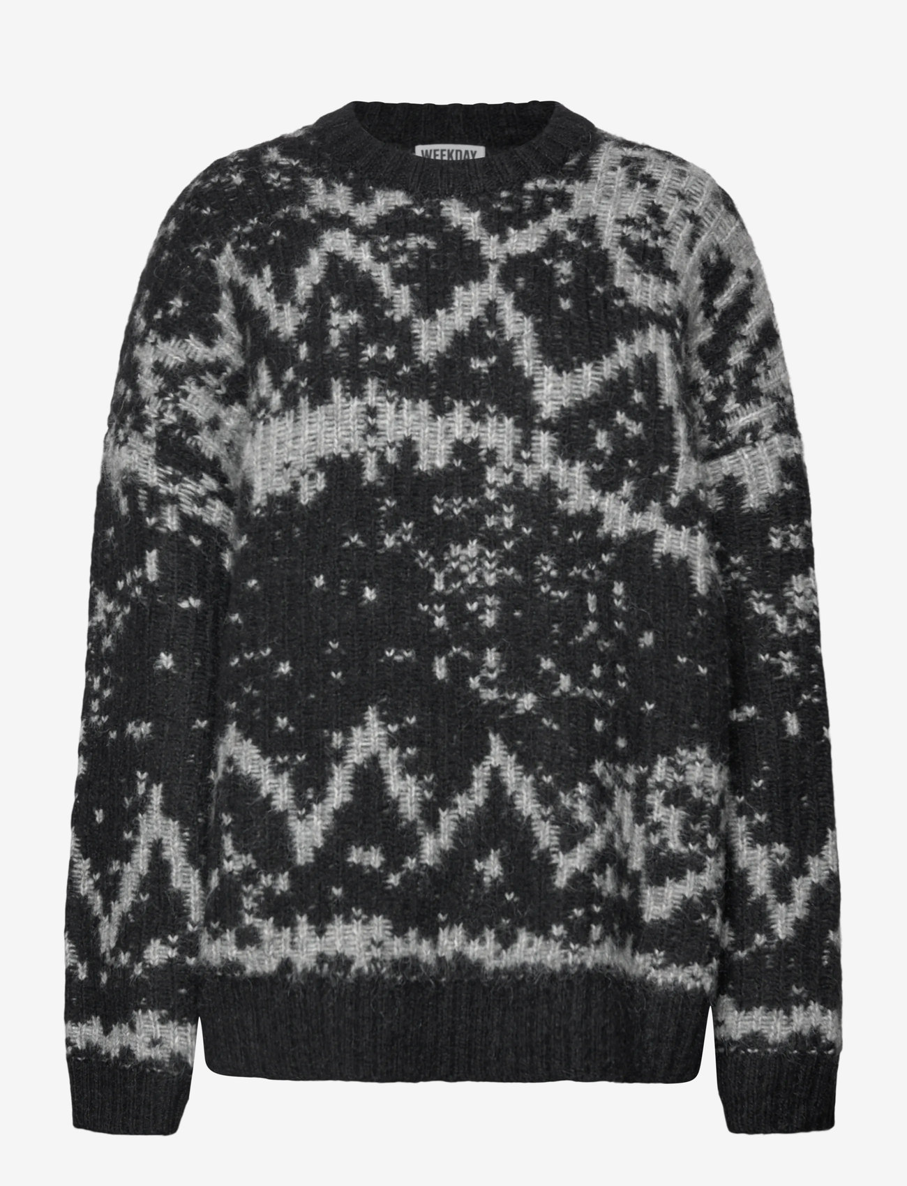 Weekday - Oversized Fair Isle Knit Sweater - stickade tröjor - black - 0