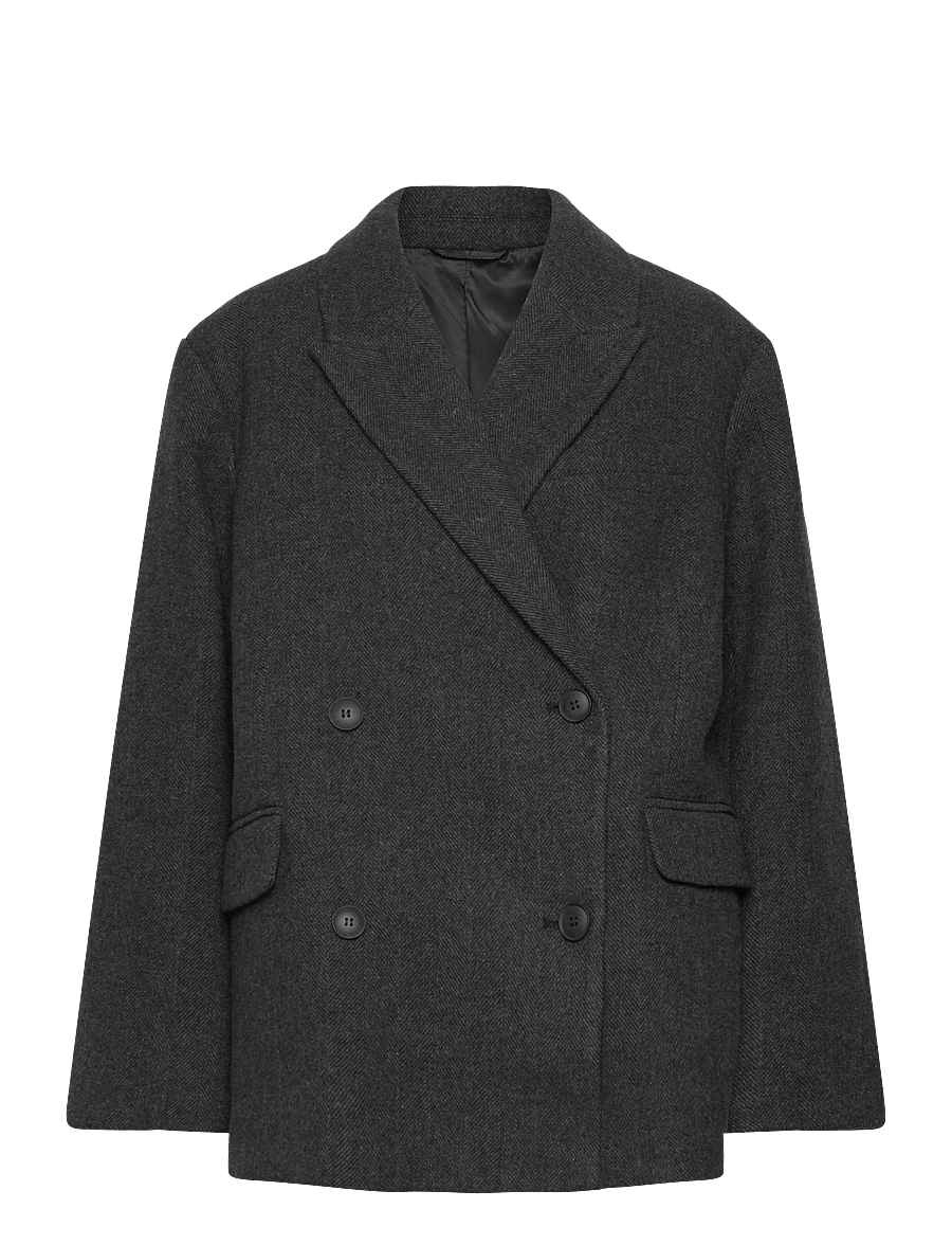 Weekday - Oversized Wool-Blend Double-Breasted Blazer - ulljackor - dark grey herringbone - 0
