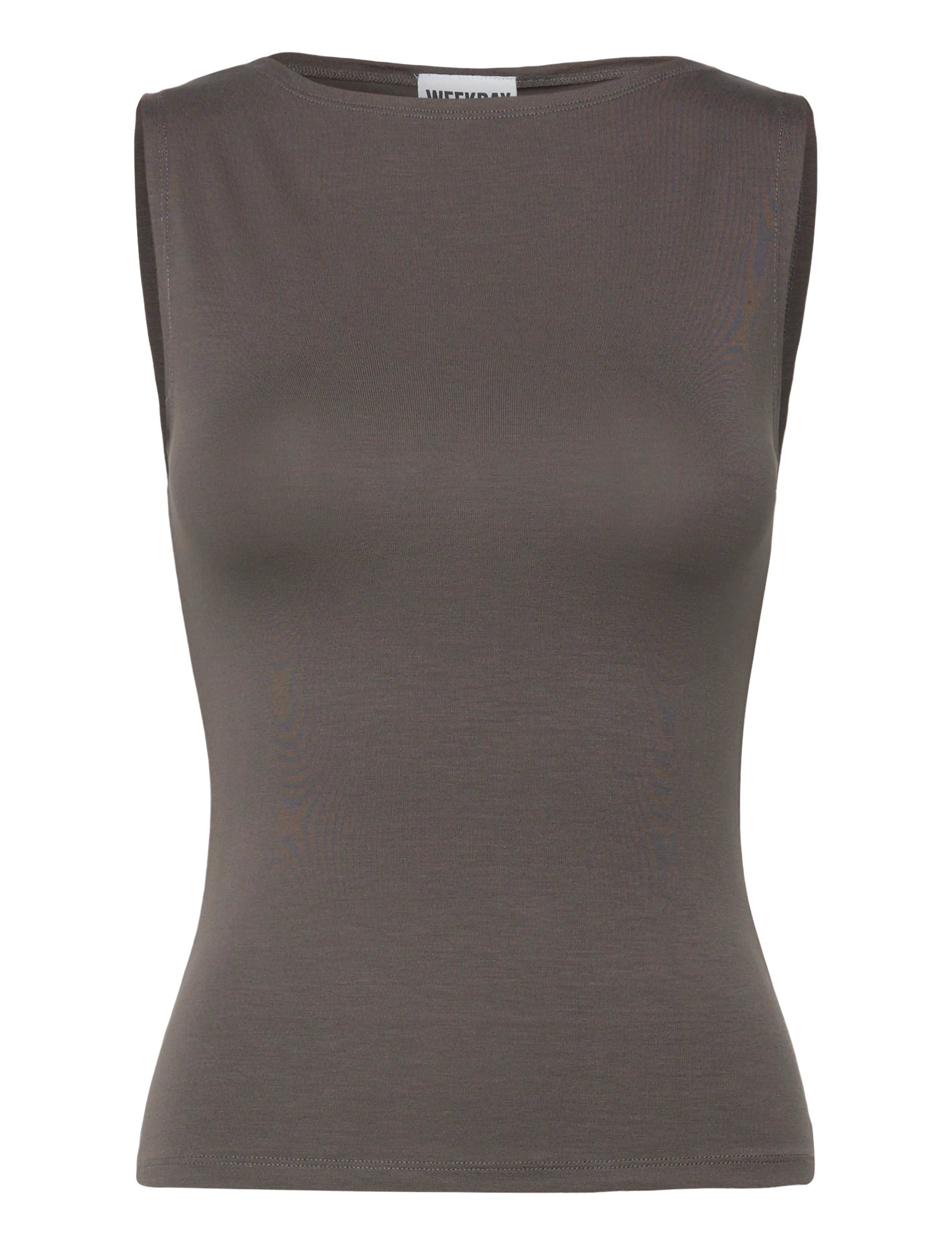 Weekday Annie Soft Sleeveless Boat-Neck Top - Linnen - CHARCOAL / grey