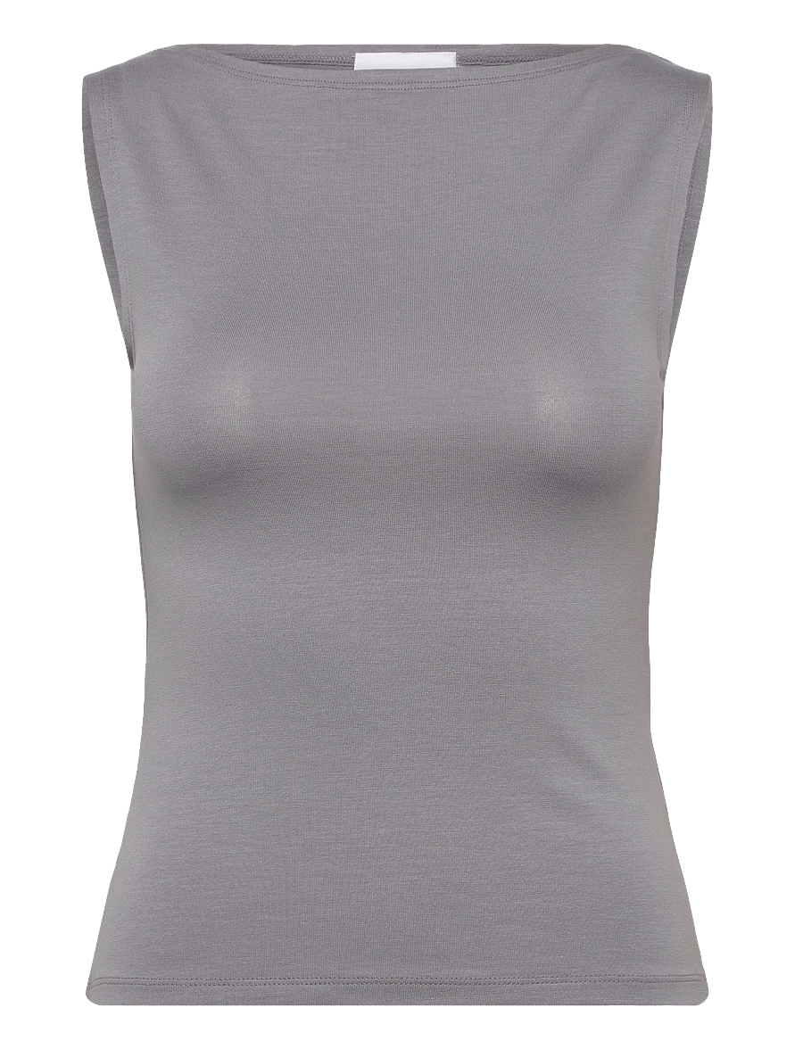 Weekday - Annie Soft Sleeveless Boat-Neck Top - tanktops - dusty grey - 0