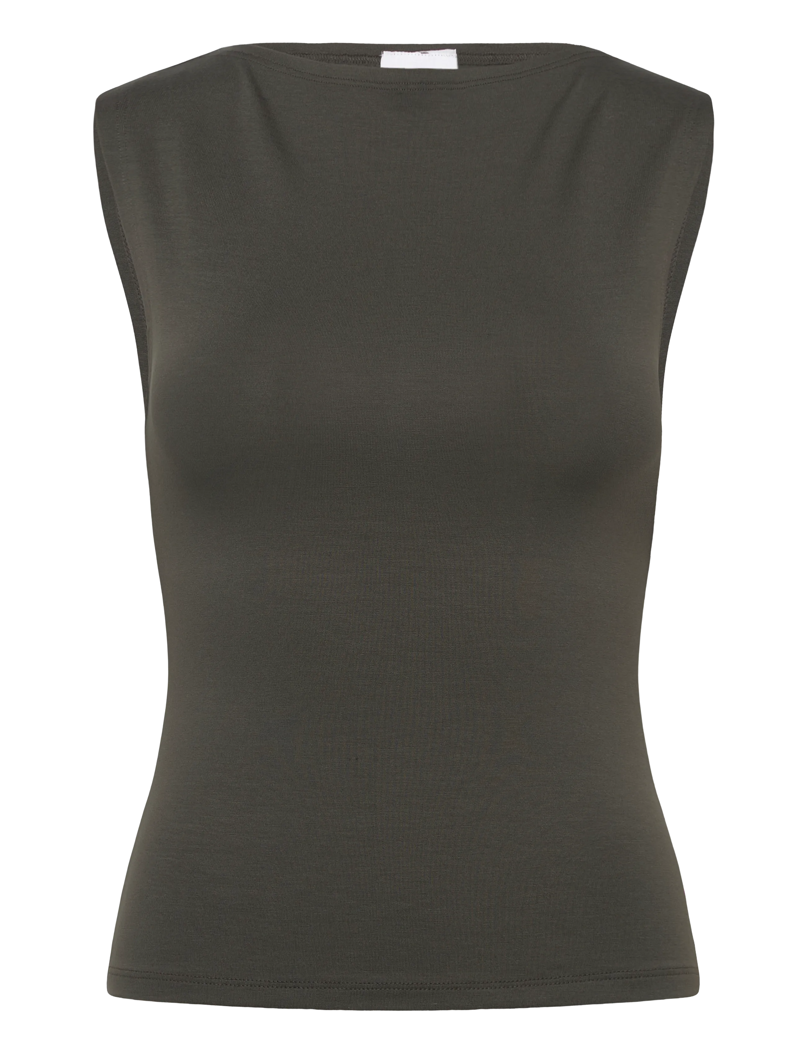 Weekday Annie Soft Sleeveless Boat-Neck Top, XL, Khaki green, T-Shirts & Toppe > Uden Ærmer, Dame