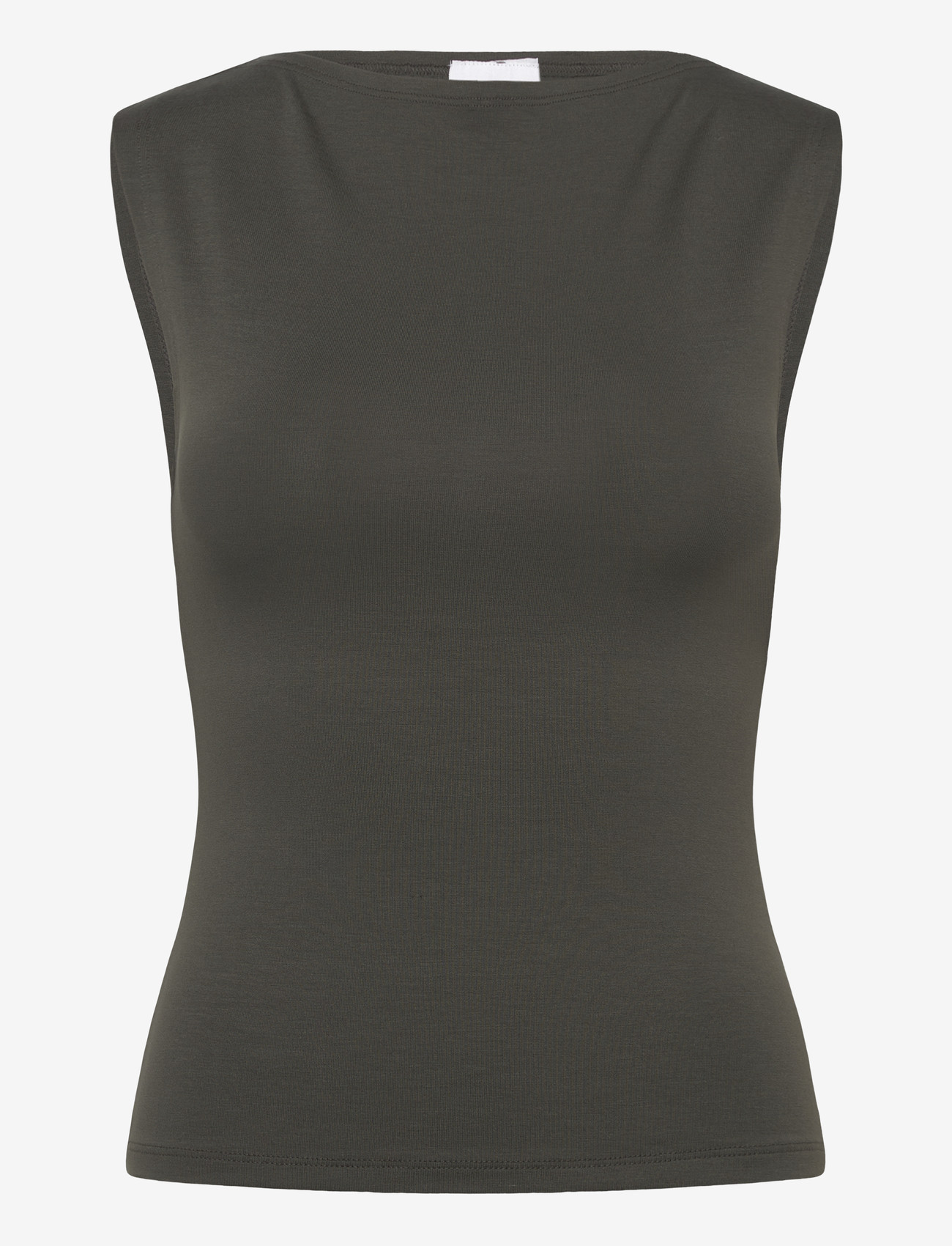 Weekday - Annie Soft Sleeveless Boat-Neck Top - Ärmellose tops - khaki green - 0