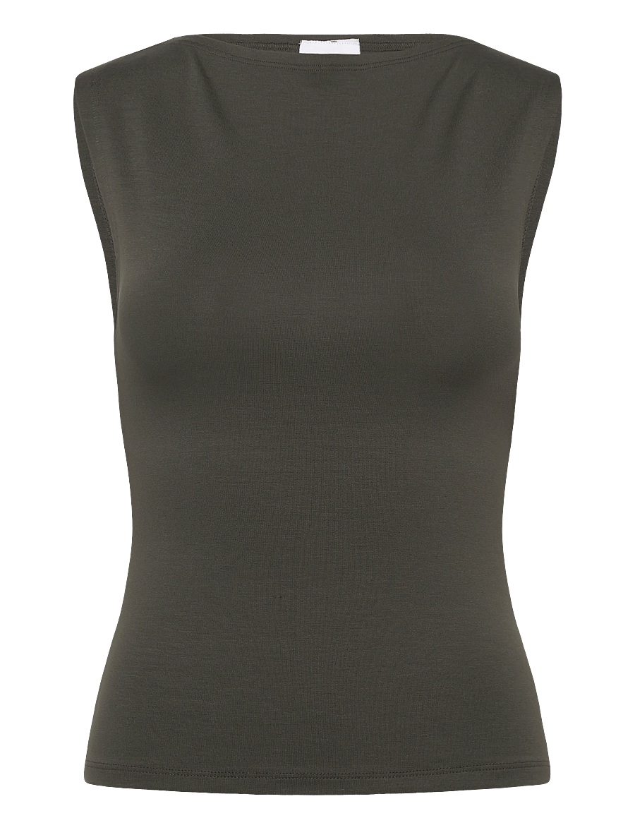 Weekday - Annie Soft Sleeveless Boat-Neck Top - Ärmellose tops - khaki green - 0