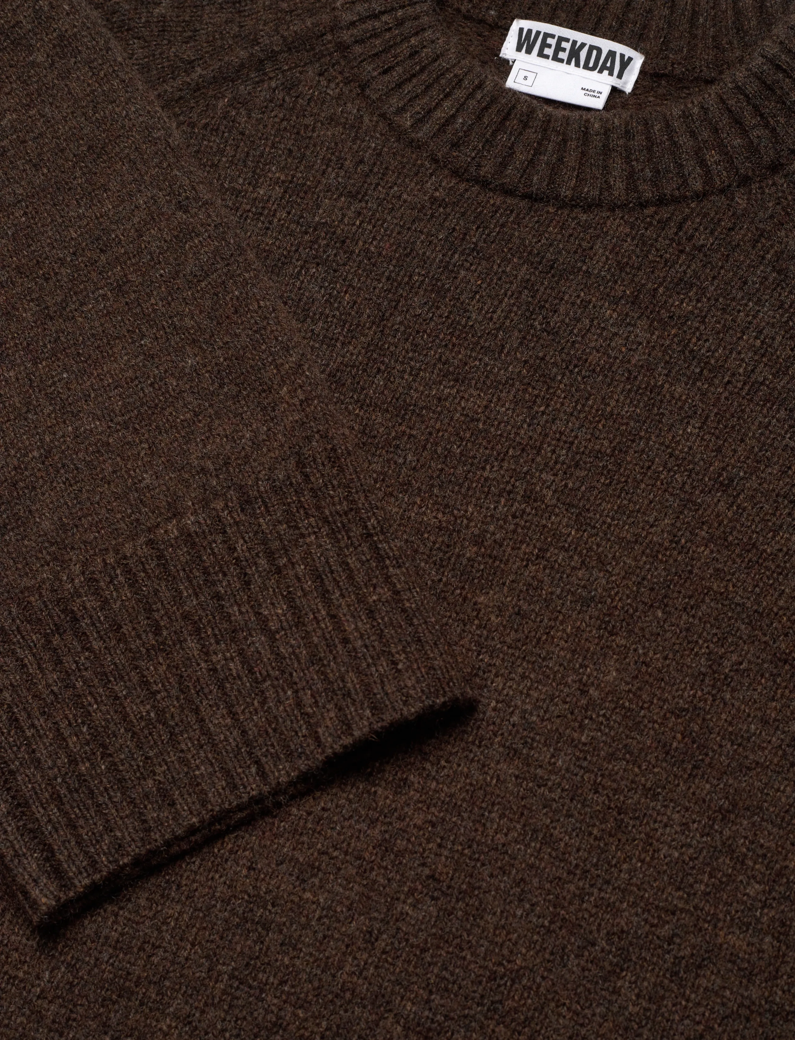 Weekday - Relaxed Knitted Wool Sweater - pullover - dark brown melange - 2