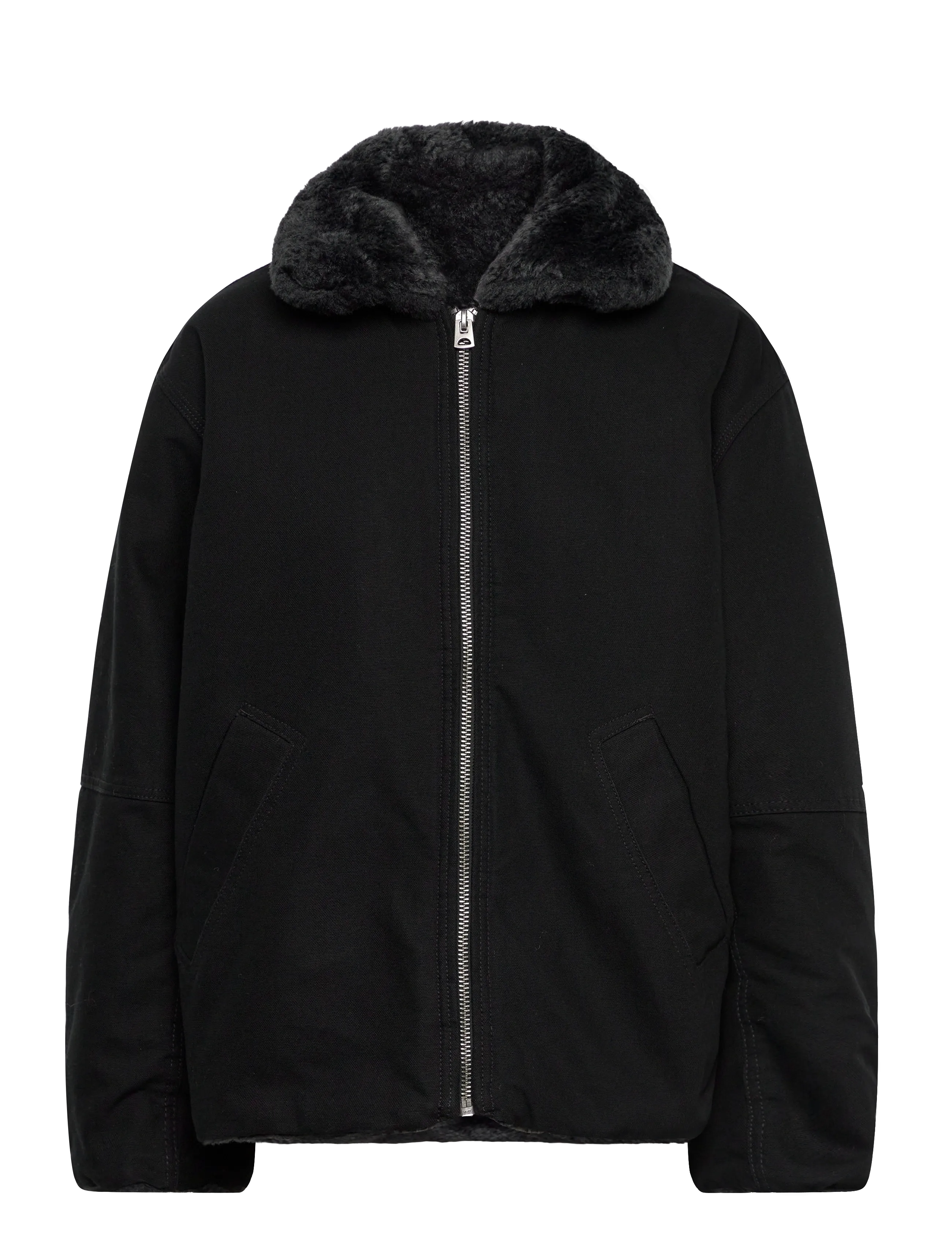 Weekday Fur-Lined Canvas Jacket - Kleidung - WASHED BLACK / black
