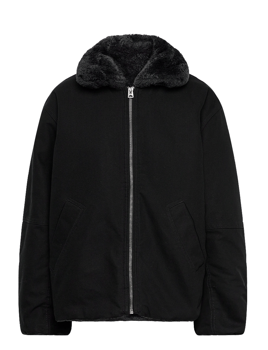 Weekday - Fur-Lined Canvas Jacket - kunstpelz - washed black - 0