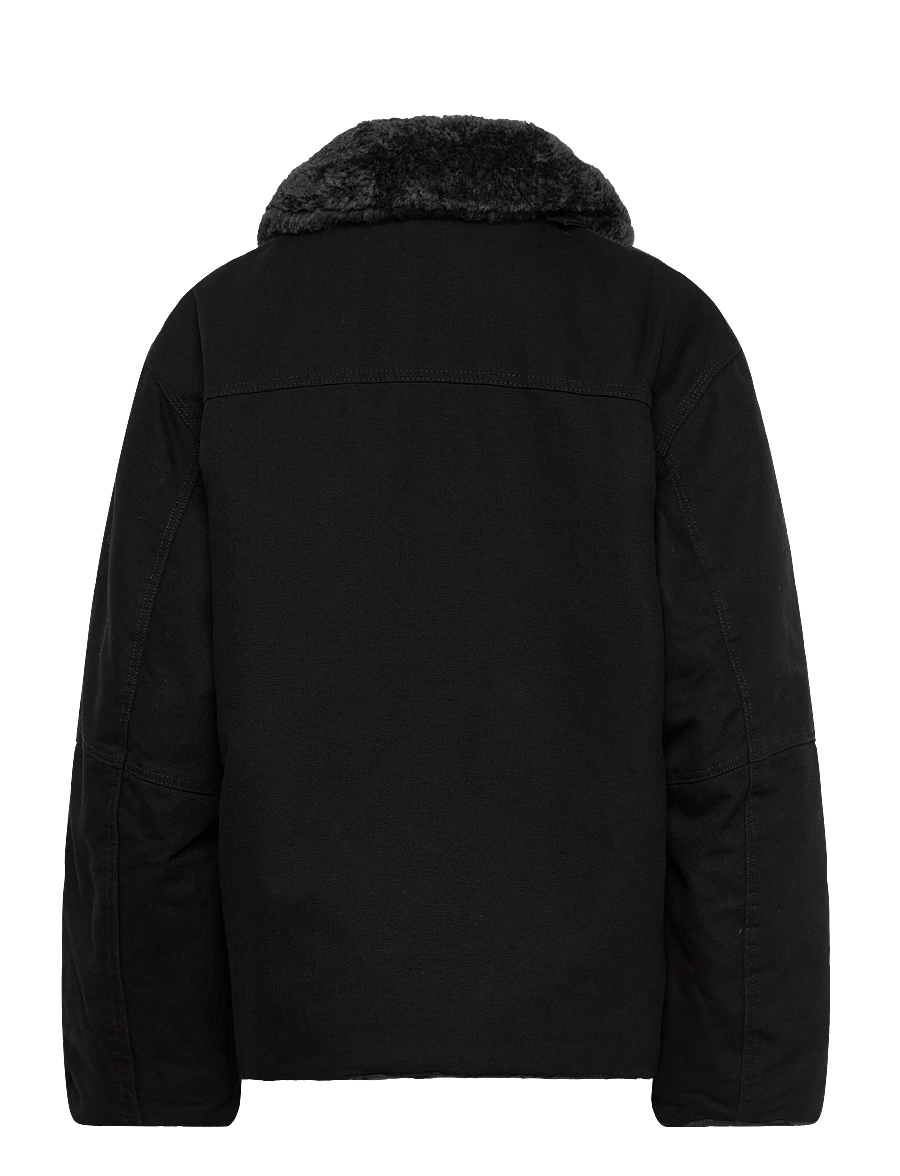 Weekday - Fur-Lined Canvas Jacket - kunstpelz - washed black - 1