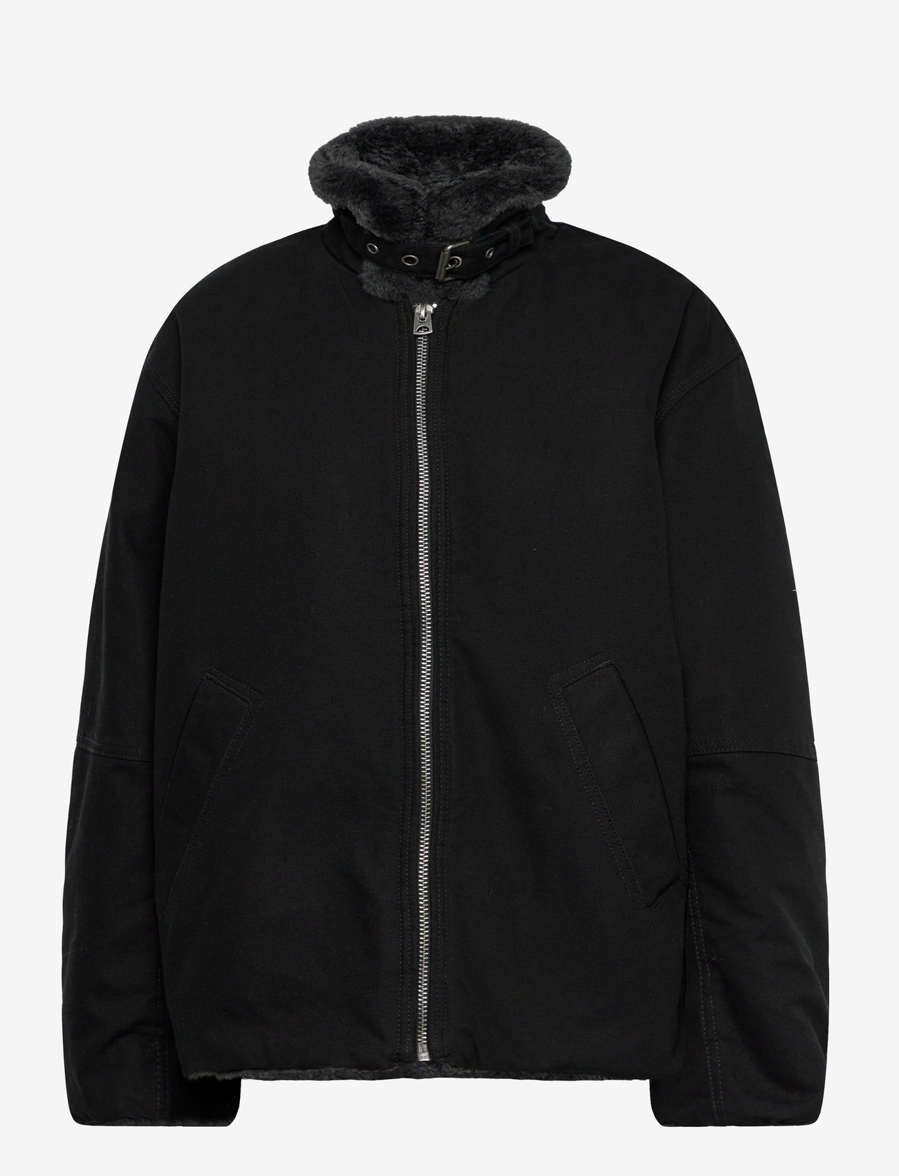 Weekday - Fur-Lined Canvas Jacket - faux fur - washed black - 2